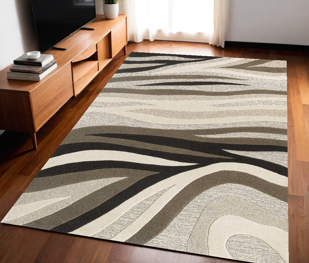 5' X 8'  Wool Black Or  Beige Area Rug-353105-1