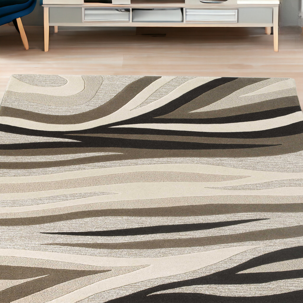 5'X8' Natural Beige Hand Tufted Abstract Waves Indoor Area Rug-353107-1
