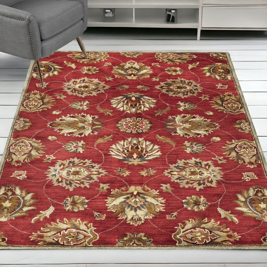 5'X8' Red Hand Tufted Traditional Floral Indoor Area Rug-353134-1