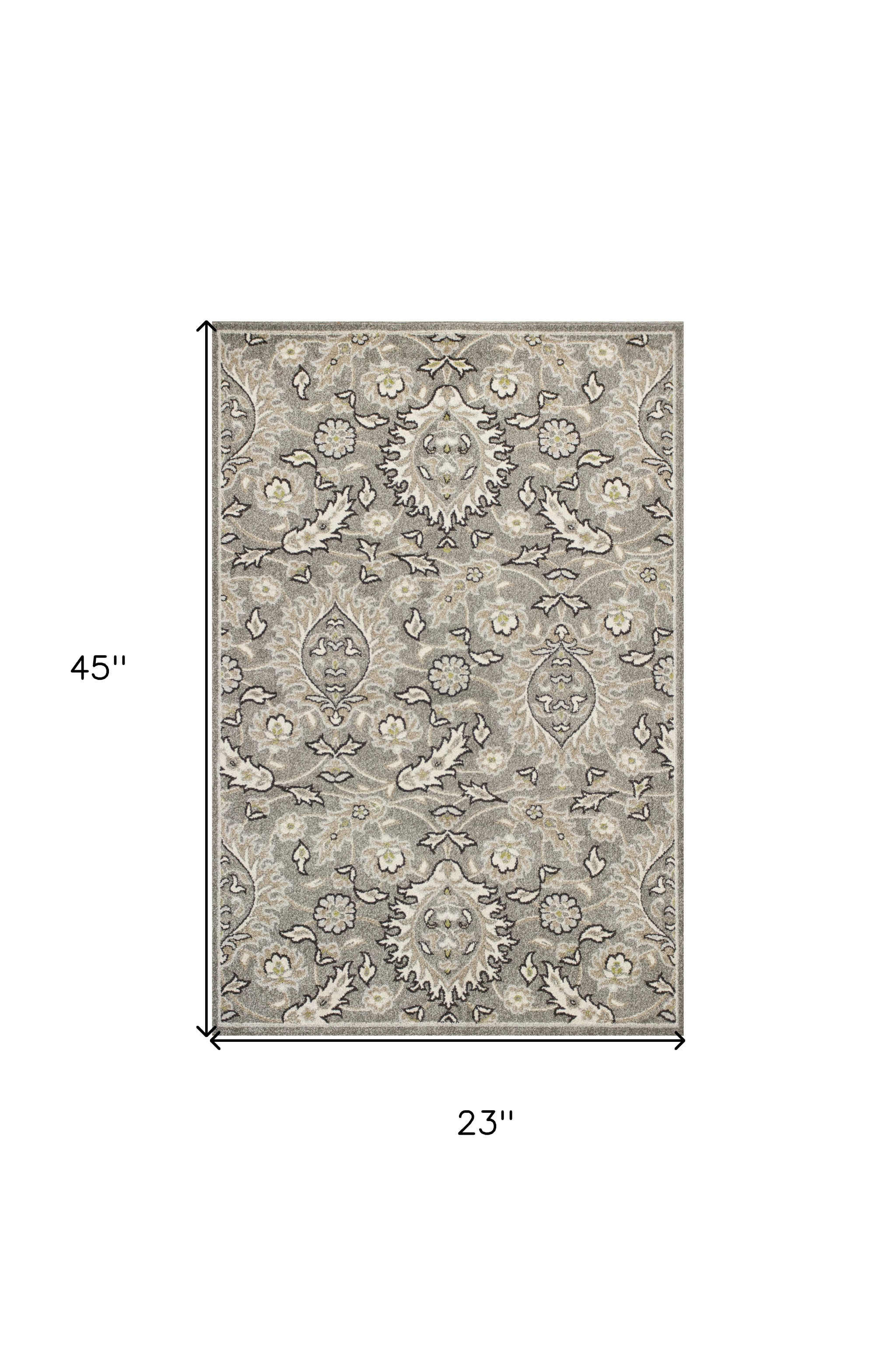 2" X 4" Gray and Ivory Floral Area Rug