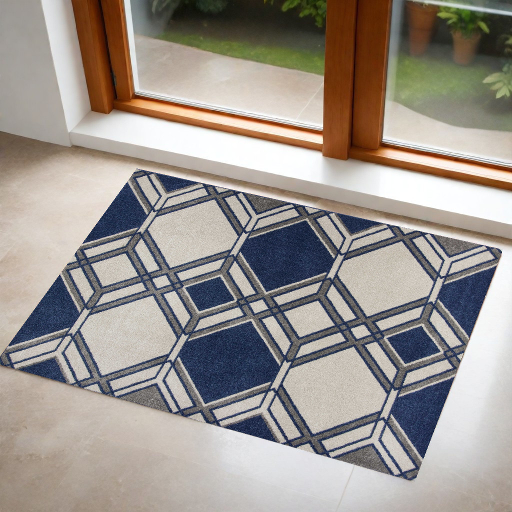 2' X 3' Blue Geometric Area Rug-353153-1