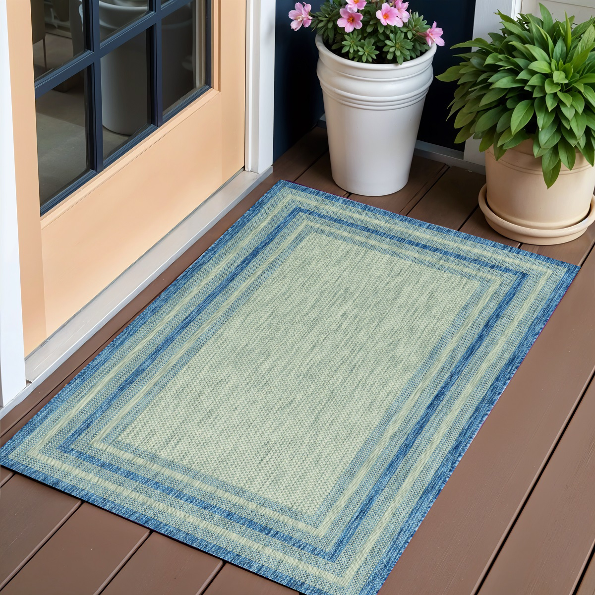 3' X 4' Blue And Green Striped Indoor Outdoor Area Rug-353154-1