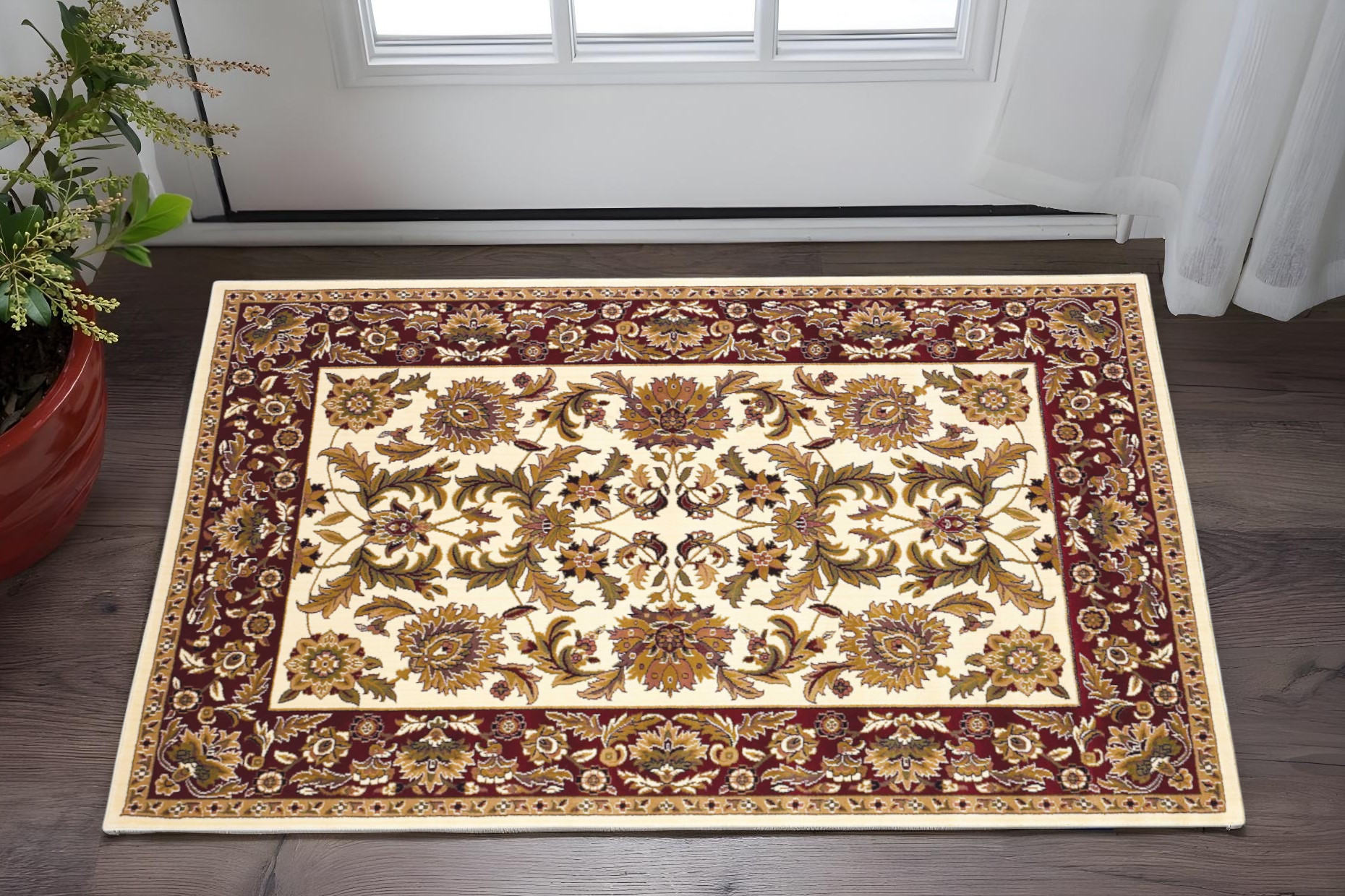 2' X 3' Red And Ivory Area Rug-353174-1