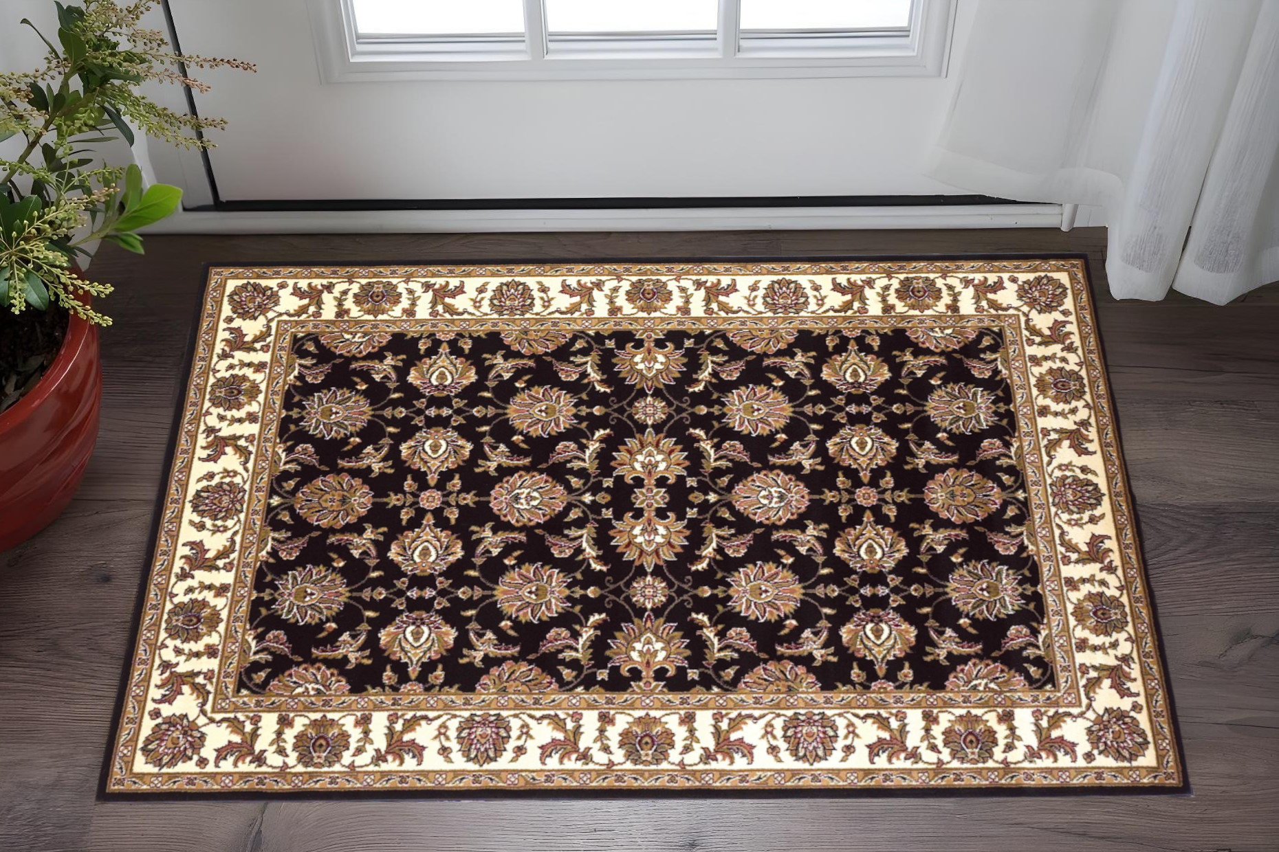 2' X 3' Black And Ivory Floral Area Rug-353179-1