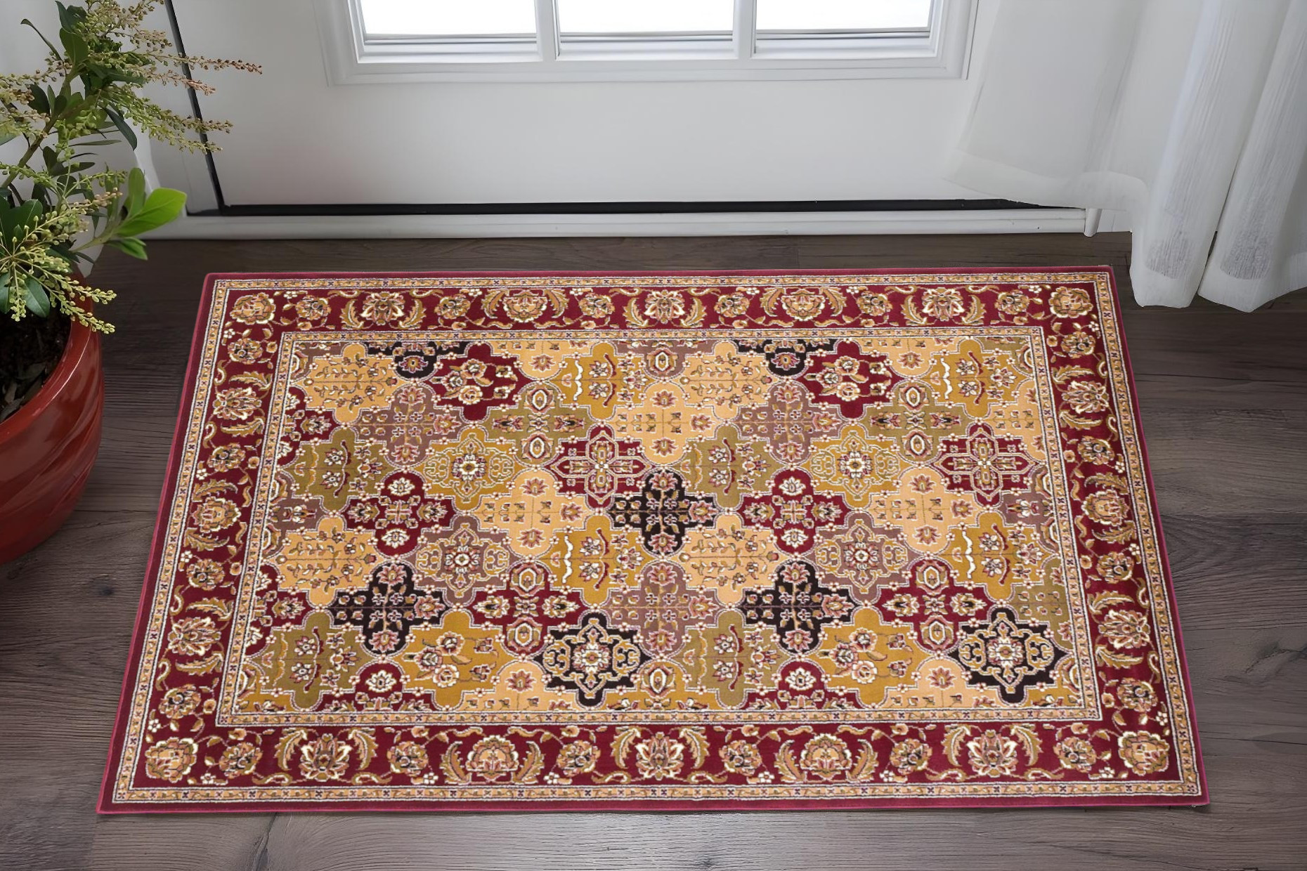 2' X 3' Red Orange And Black Quatrefoil Area Rug-353181-1