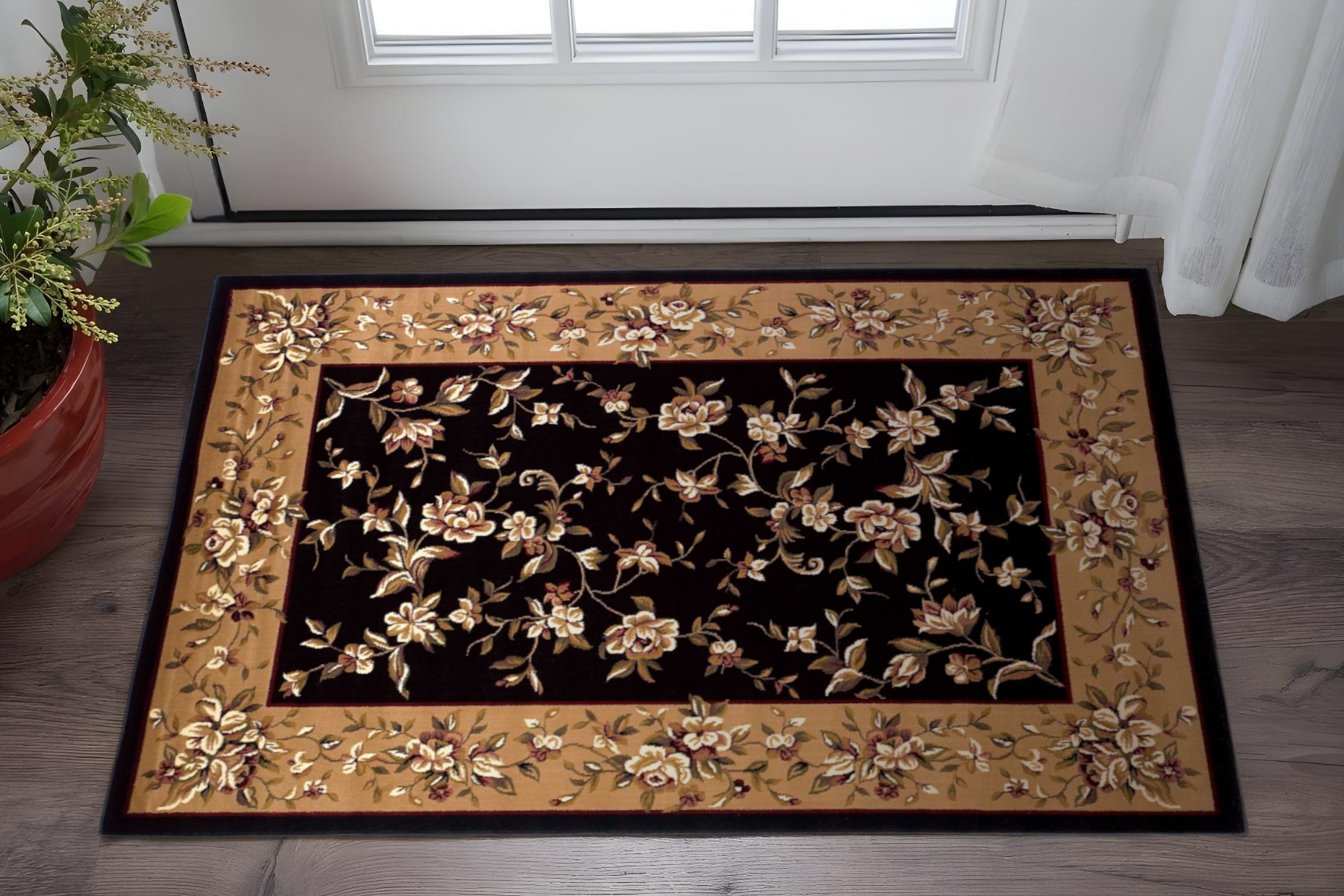 2' X 3' Beige And Black Area Rug-353187-1