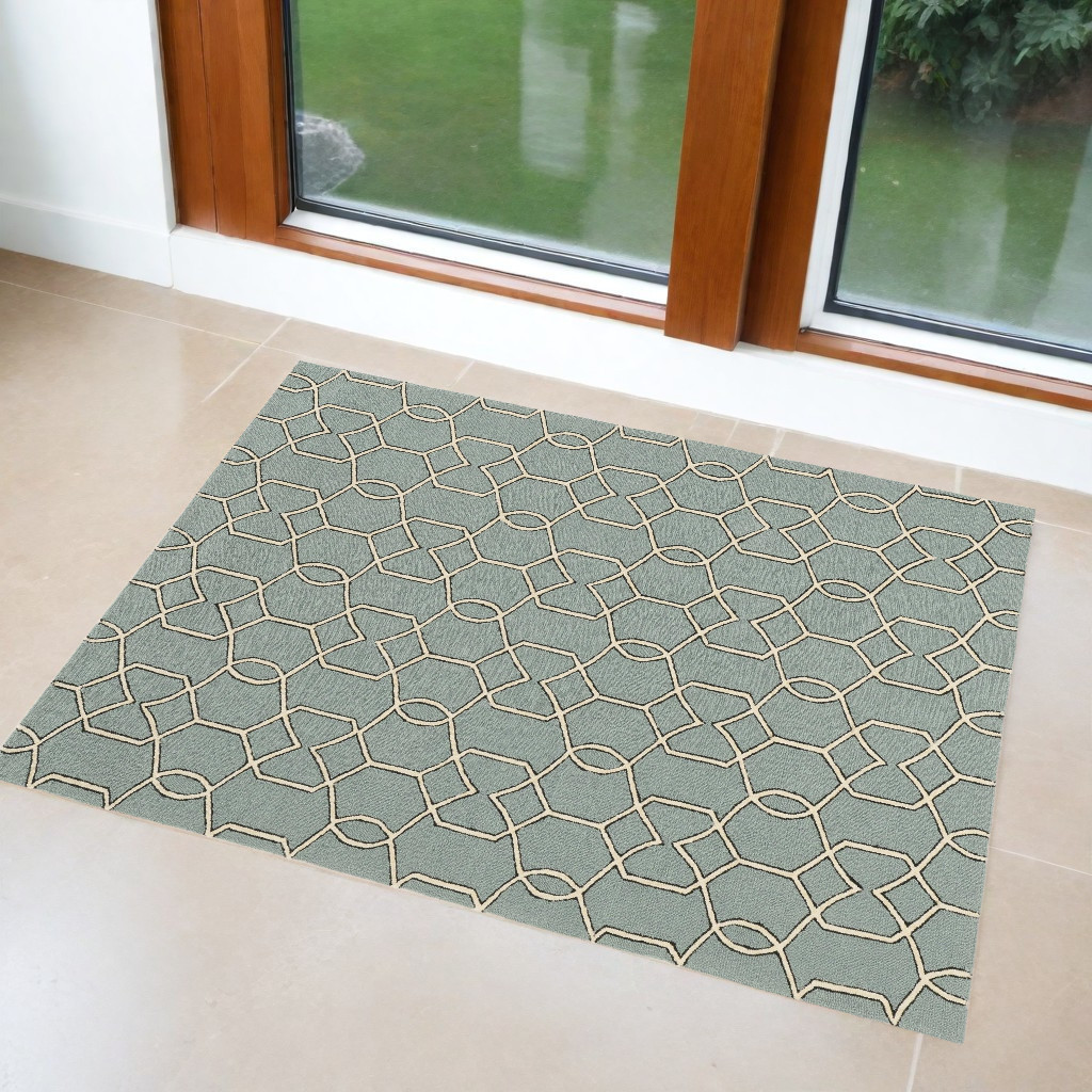 2' X 3' Green and Ivory Hand Hooked Area Rug-353315-1