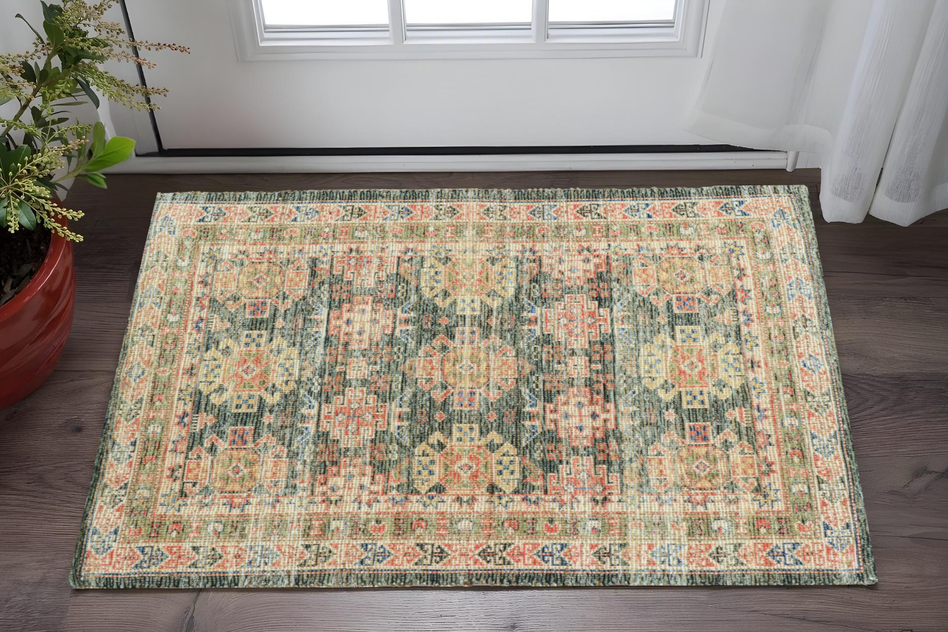 2' X 4' Charcoal Medallion Hand Woven Distressed Area Rug-353320-1