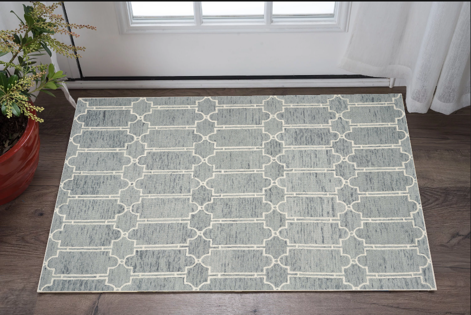 2'X4' Slate Blue Hand Tufted Geometric Indoor Accent Rug-353372-1