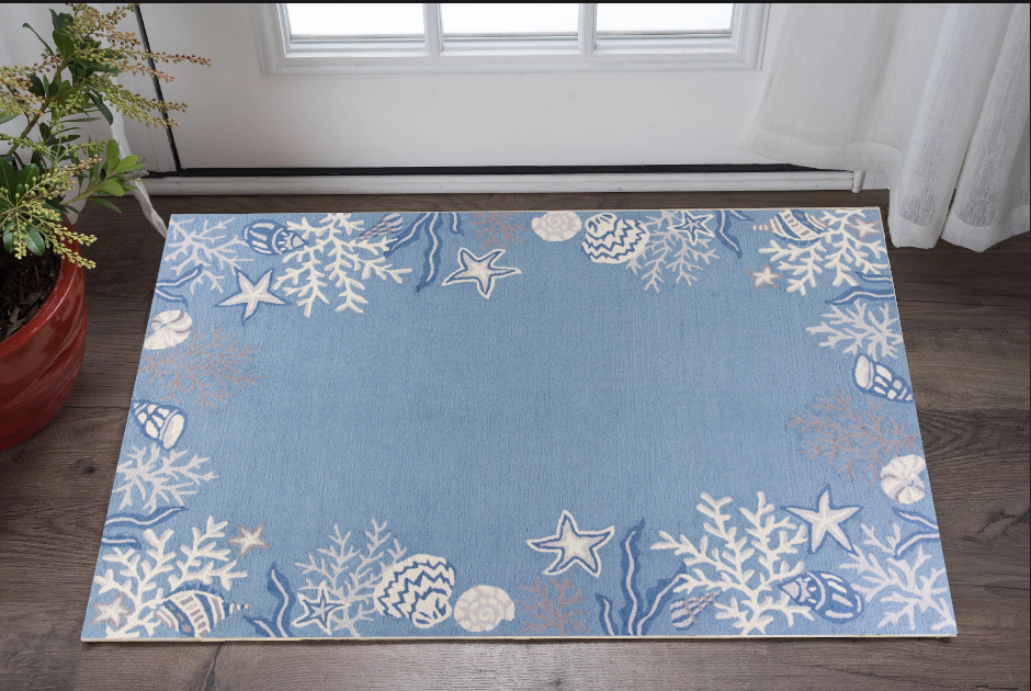2' X 4' Light Blue Coral Hand Tufted Area Rug-353393-1