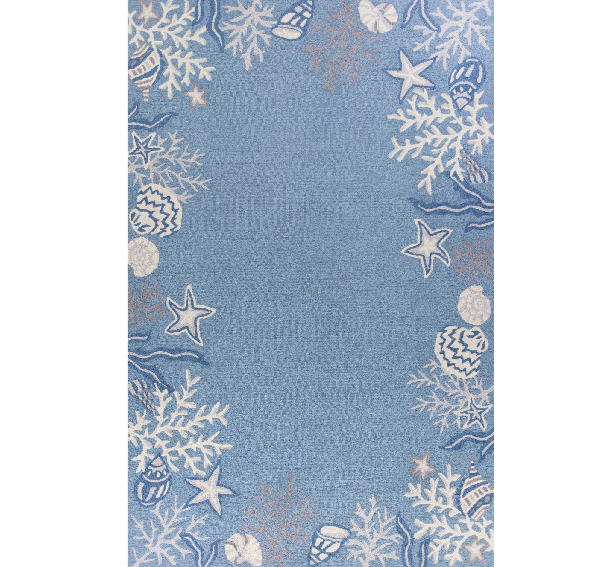 2'X4' Sea Blue Hand Hooked Bordered Coral Reef Indoor Accent Rug-353393-1