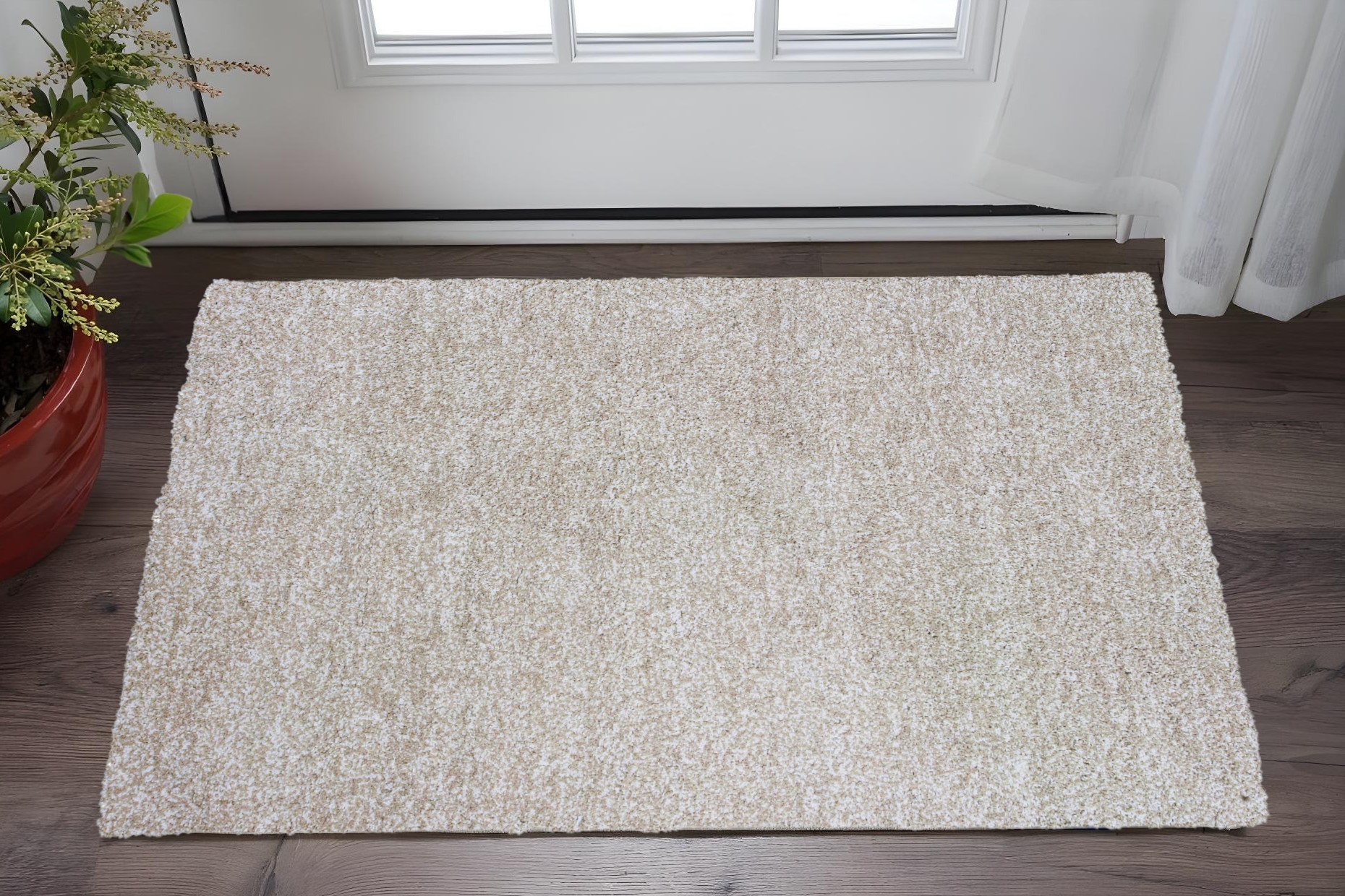 2' X 4' Ivory Shag Hand Woven Area Rug-353409-1