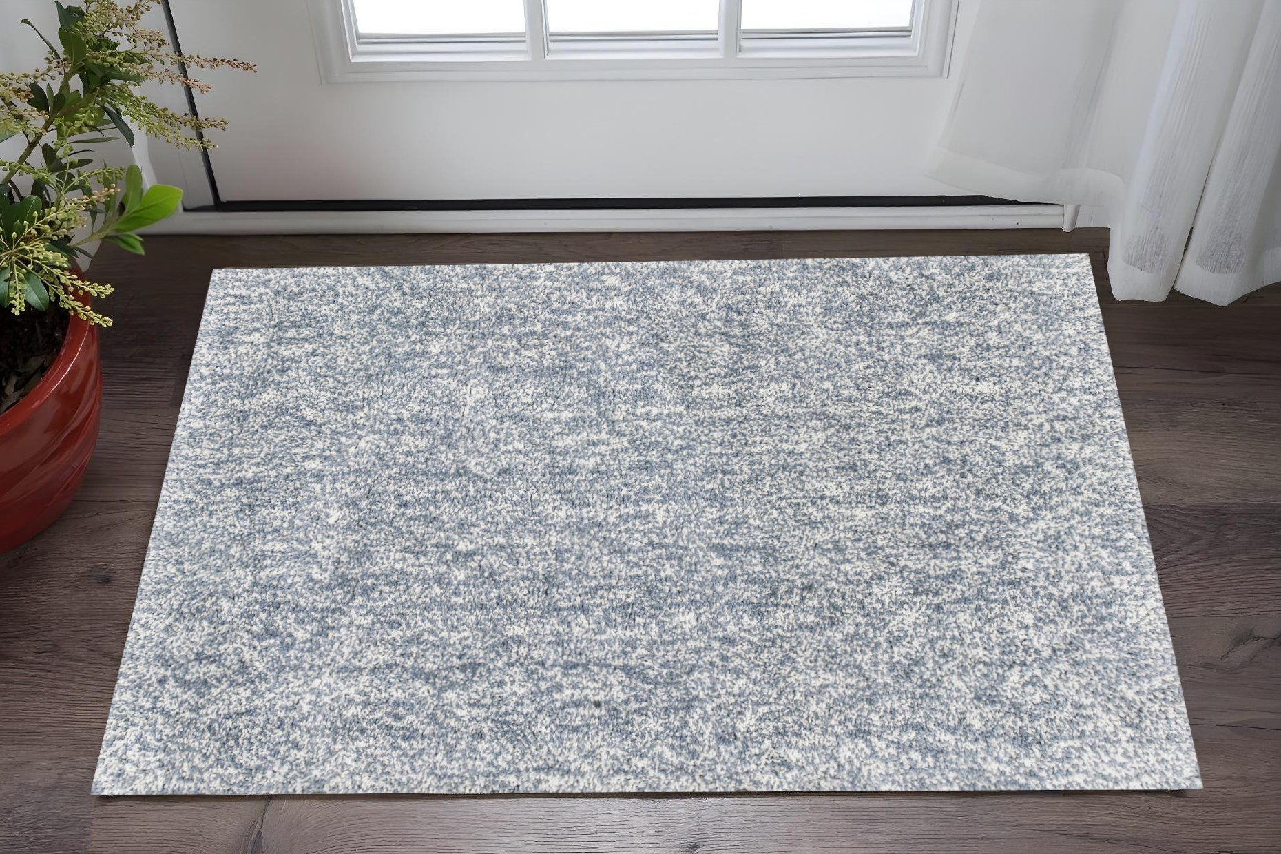 2' X 4' Slate Blue And Ivory Shag Hand Woven Area Rug-353416-1
