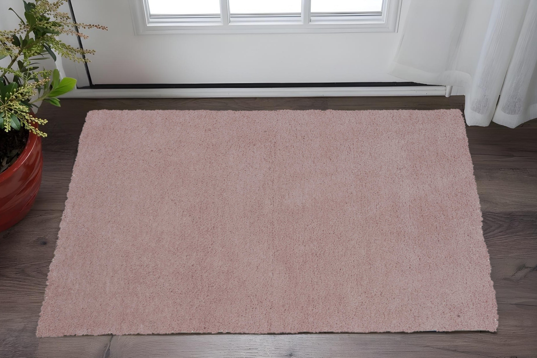2' X 4' Pink Shag Hand Woven Area Rug-353429-1