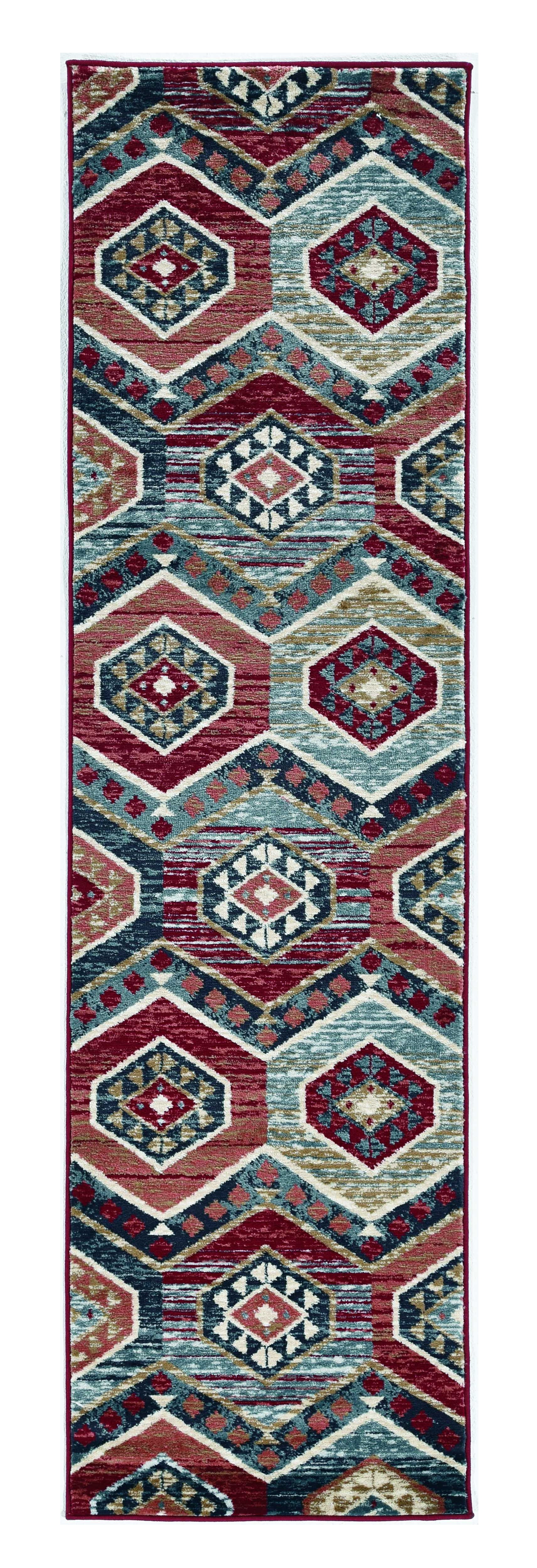 7' Red And Blue Geometric Runner Rug-353436-1