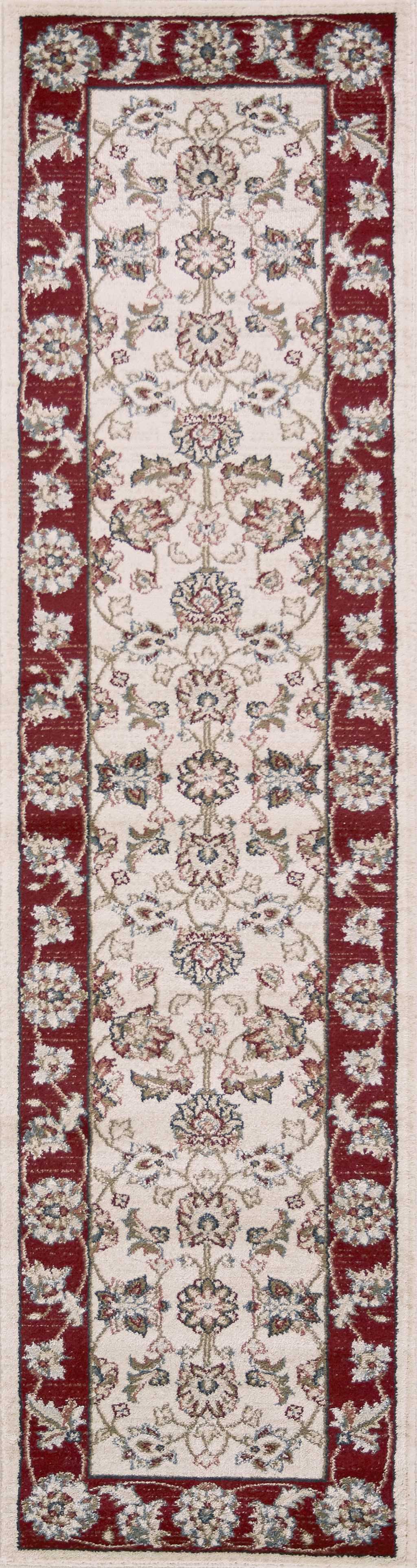 8' Ivory Red Bordered Floral Indoor Runner Rug-353445-1