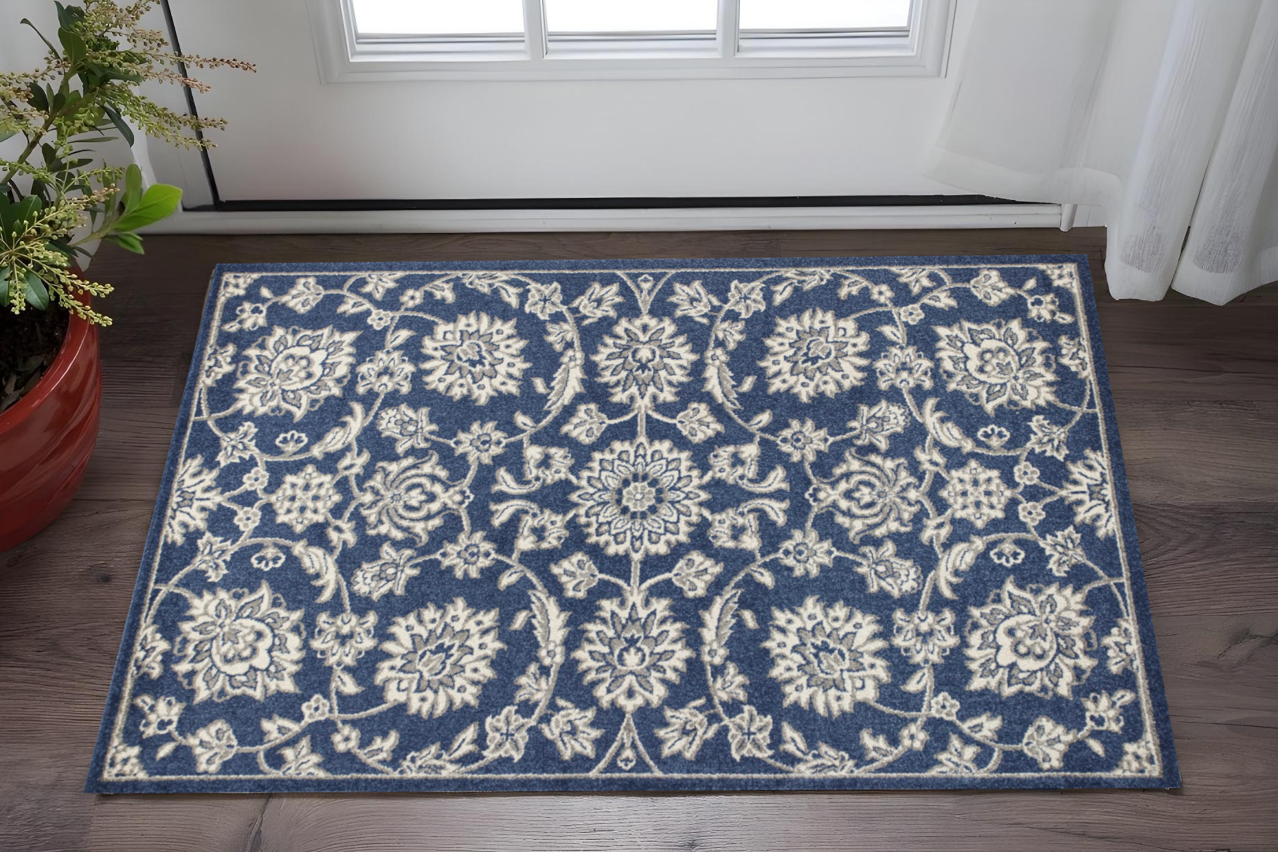 3' X 5' Blue and Ivory Area Rug-353454-1