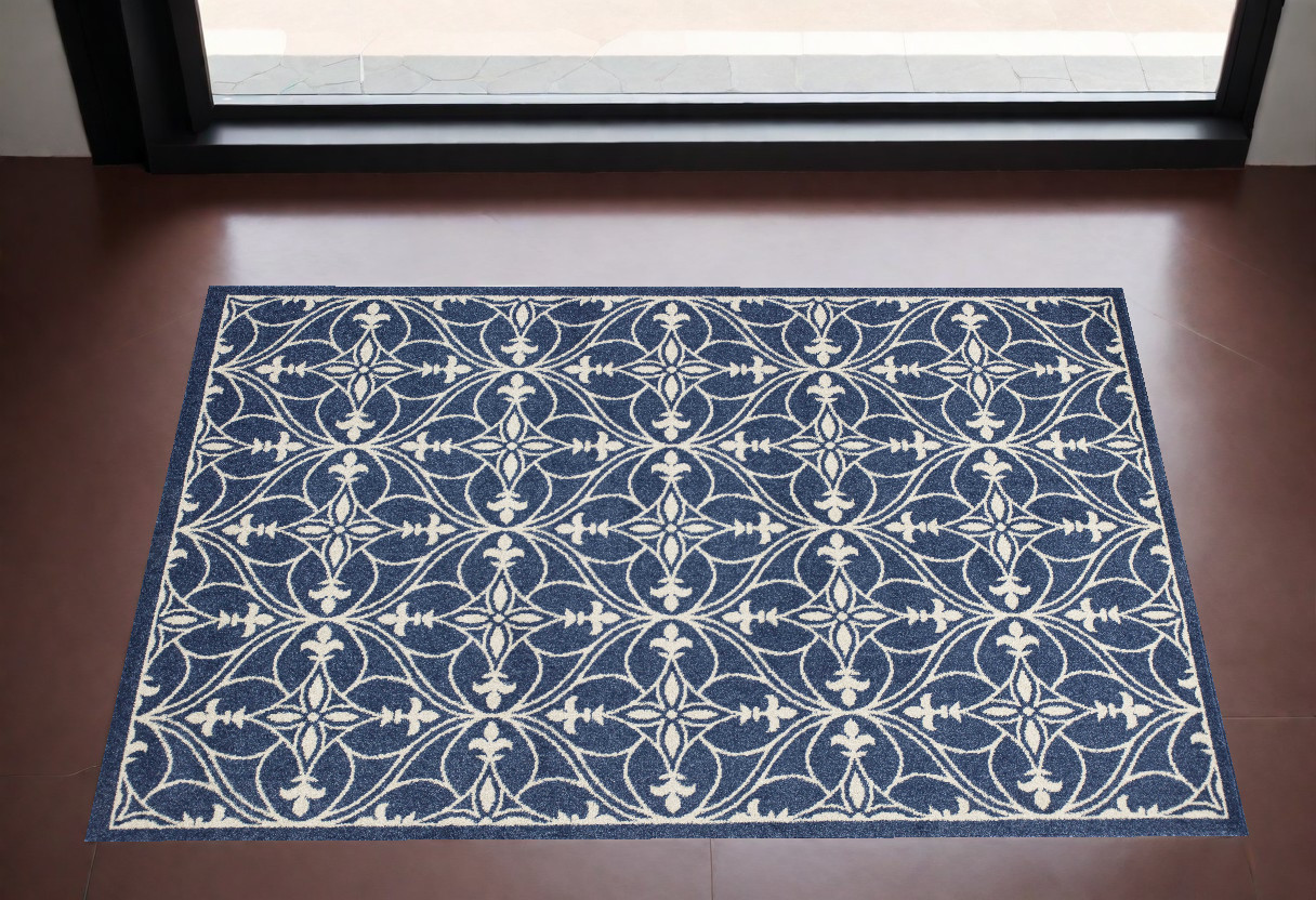 3' X 5' Blue and Ivory Area Rug-353456-1