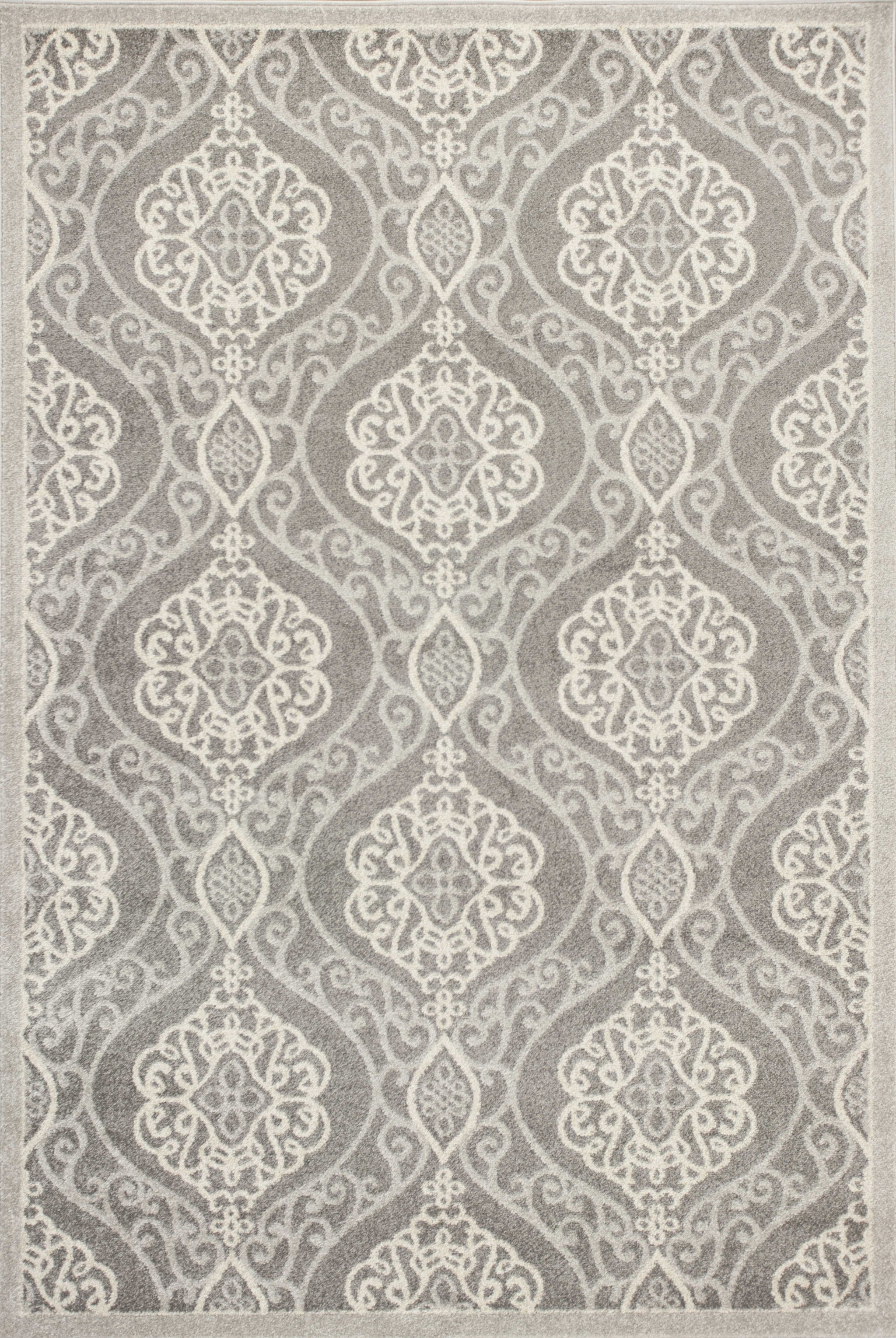 3'X5' Silver Grey Machine Woven Uv Treated Floral Ogee Indoor Outdoor Area Rug-353457-1