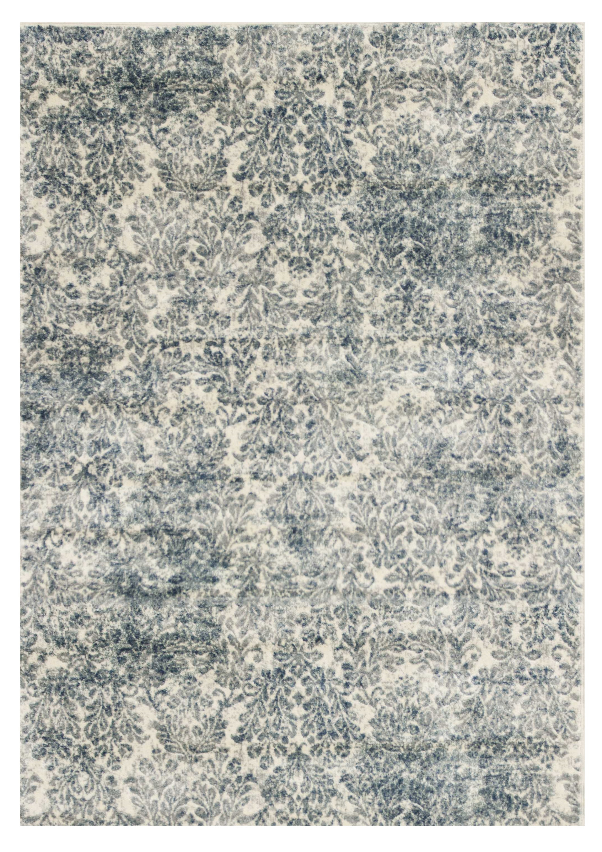 2' X 4' Ivory and Blue Damask Area Rug-353484-1