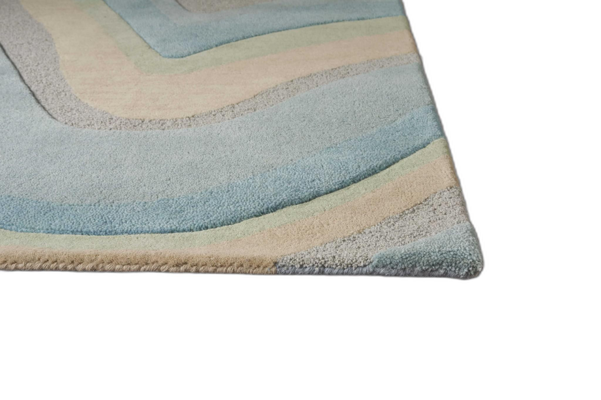 2' X 4' Blue And Beige Wool Abstract Hand Tufted Area Rug-353532-1