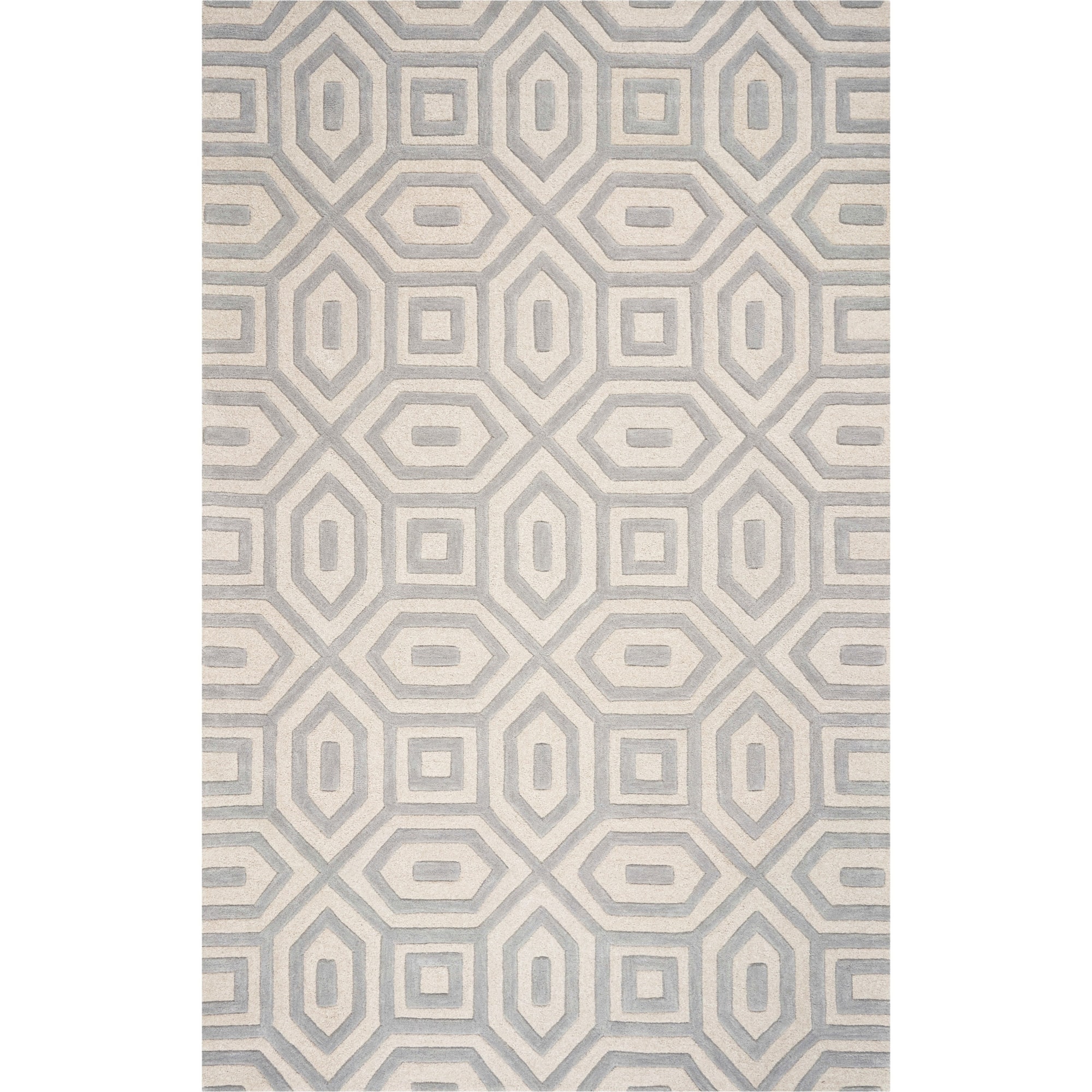 2' X 4' Gray And Ivory Wool Geometric Hand Tufted Area Rug-353534-1