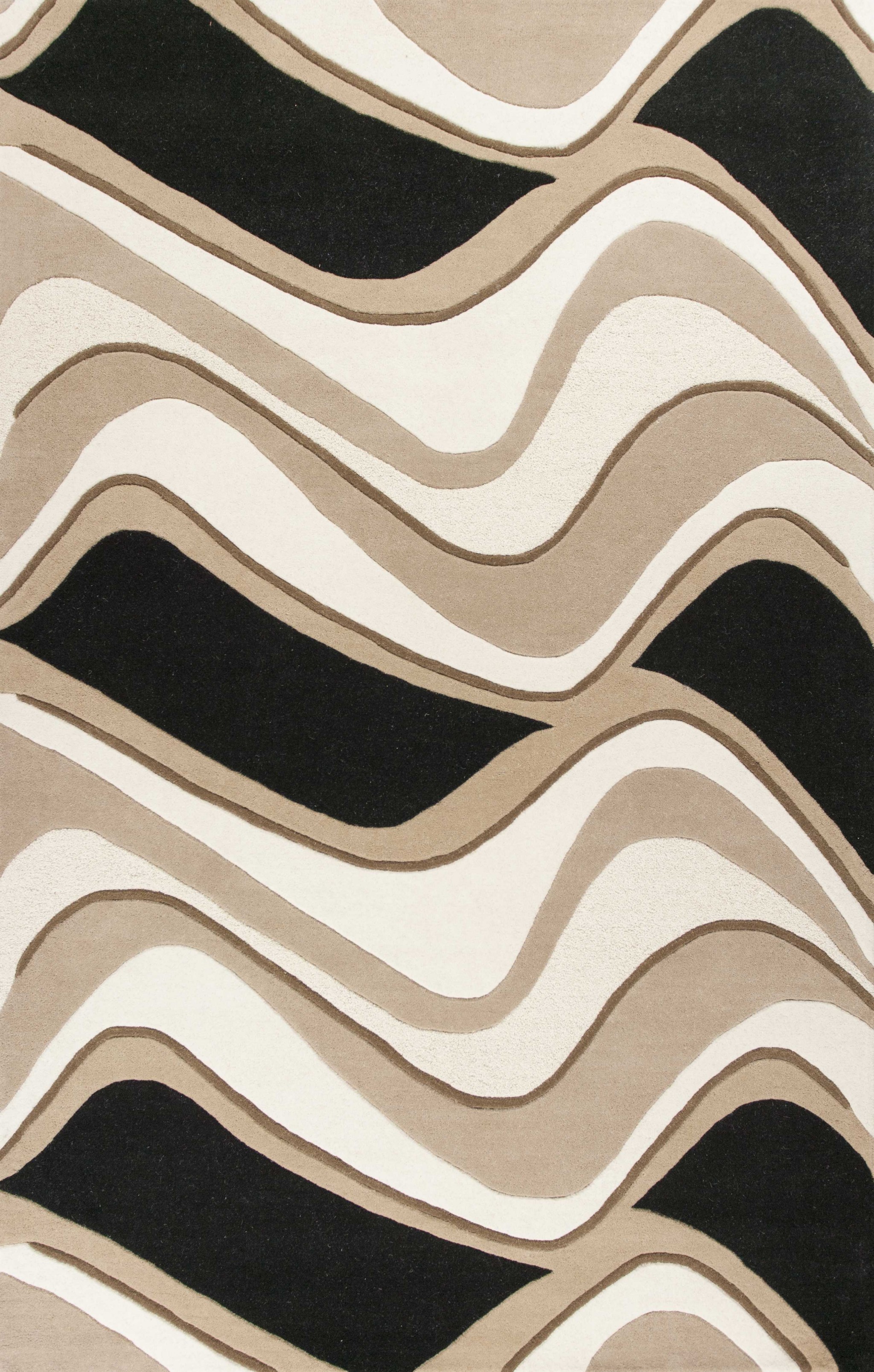 2' X 4' Black Or Beige Waves Wool Area Rug-353536-1