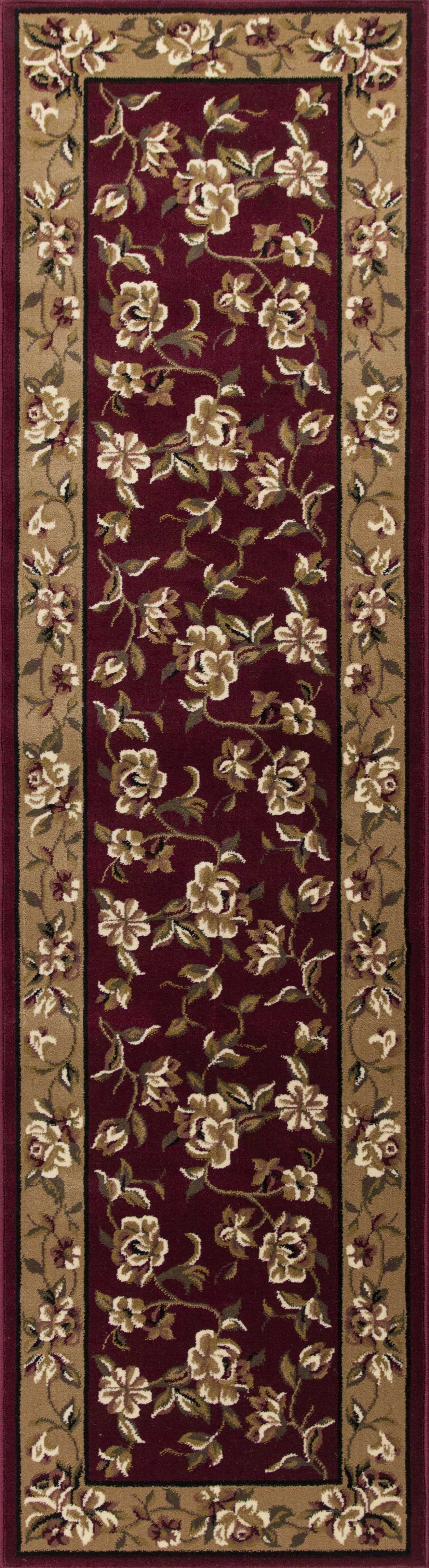 8' Red And Beige Floral Runner Rug-353619-1