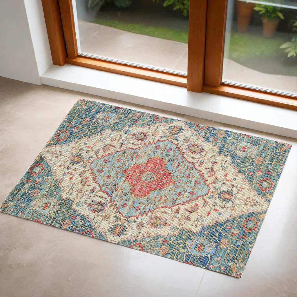 3' X 5' Blue and Beige Medallion Hand Woven Area Rug-353627-1