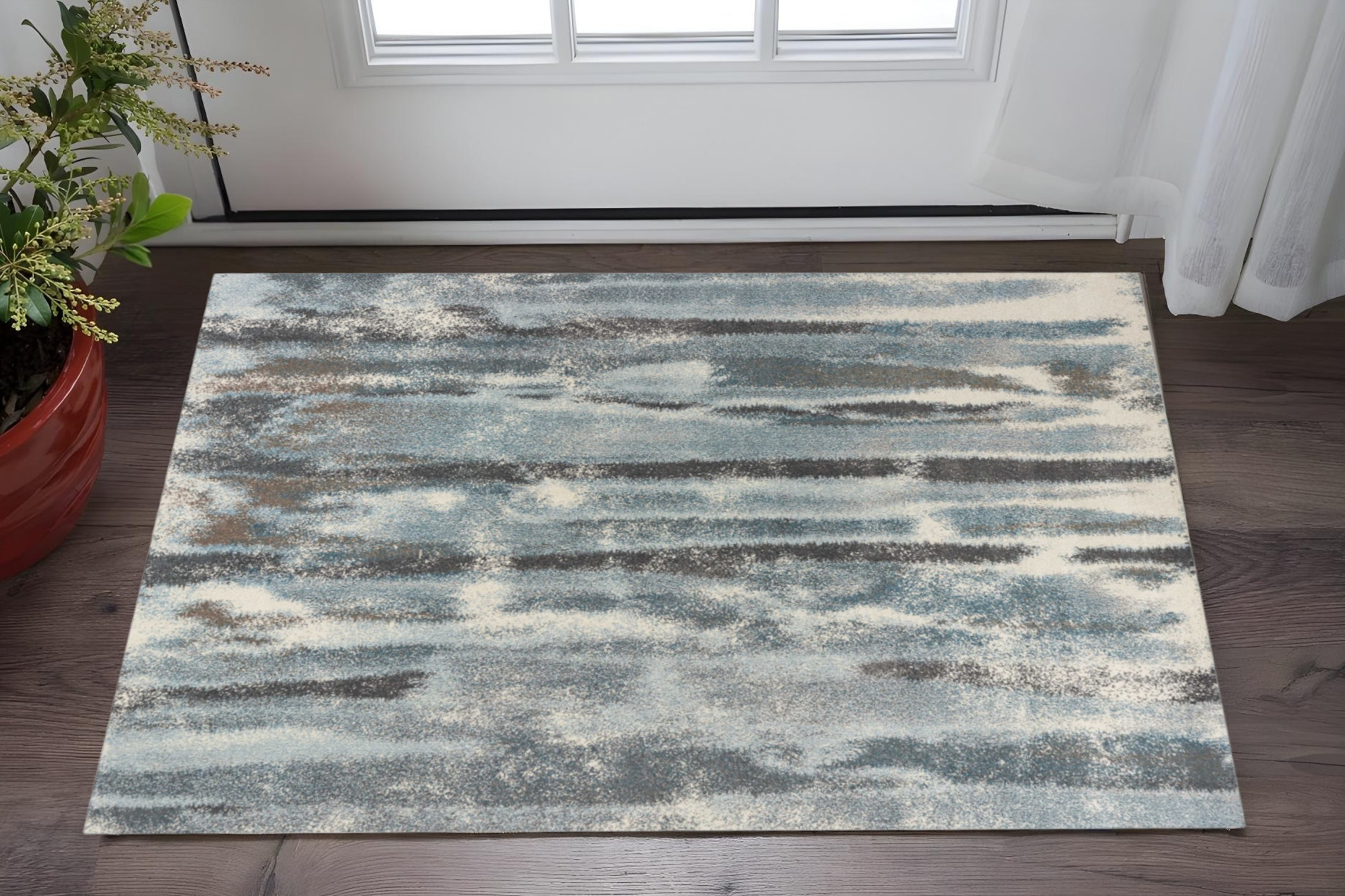 3' X 5' Teal Abstract Area Rug-353637-1
