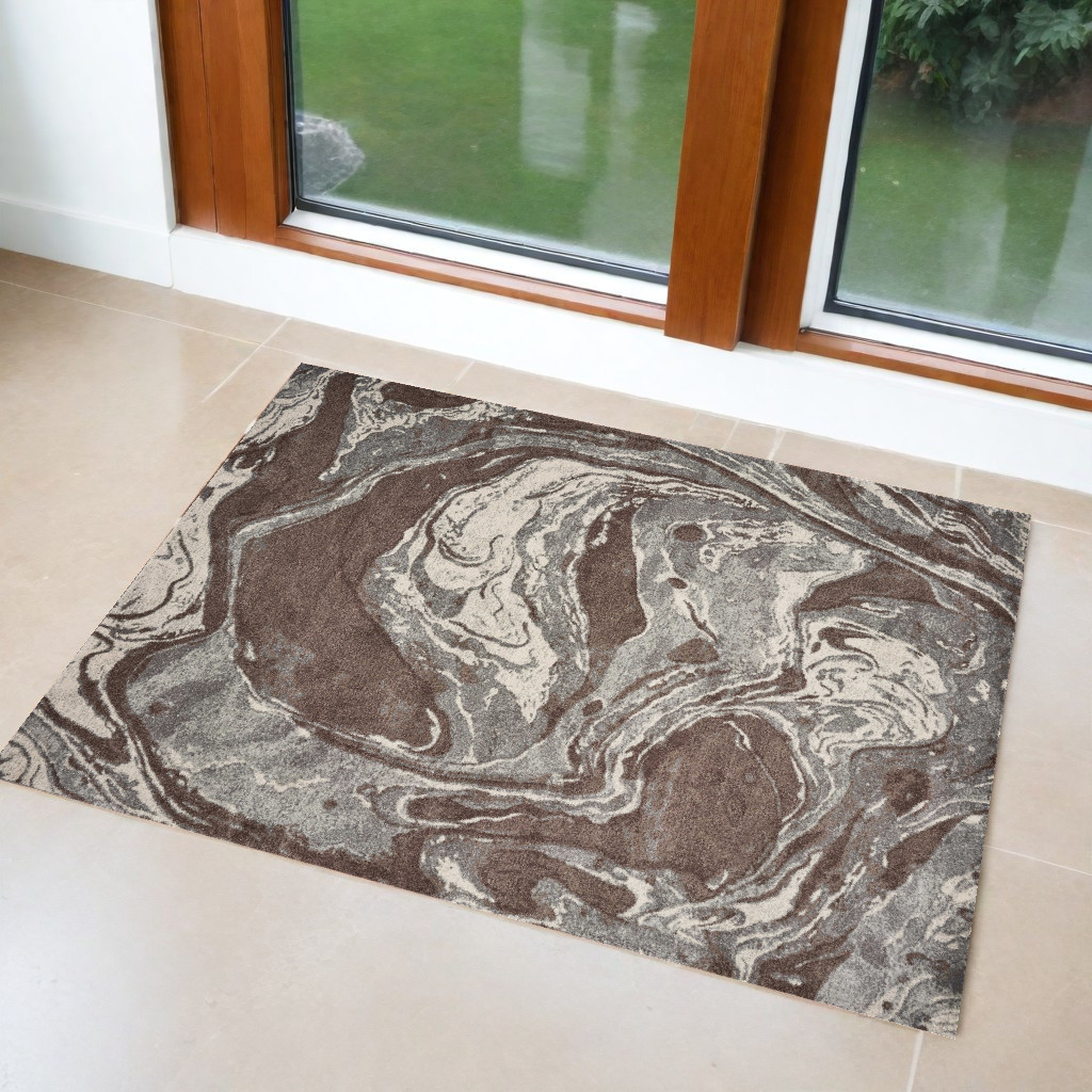 3' X 5' Brown Abstract Area Rug-353639-1