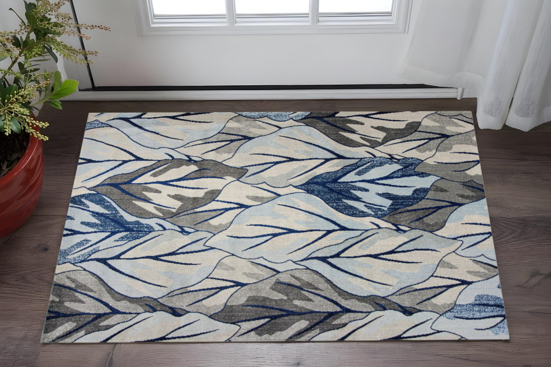 3' X 5' Grey And Navy Area Rug-353640-1