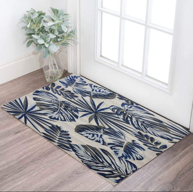 3' X 5' Grey Or Blue Leaves Area Rug-353642-1
