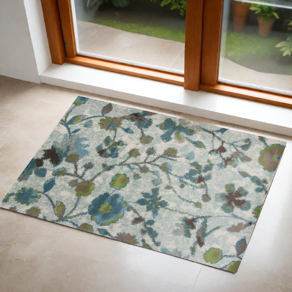 3' X 5' Teal Floral Vines Area Rug-353644-1