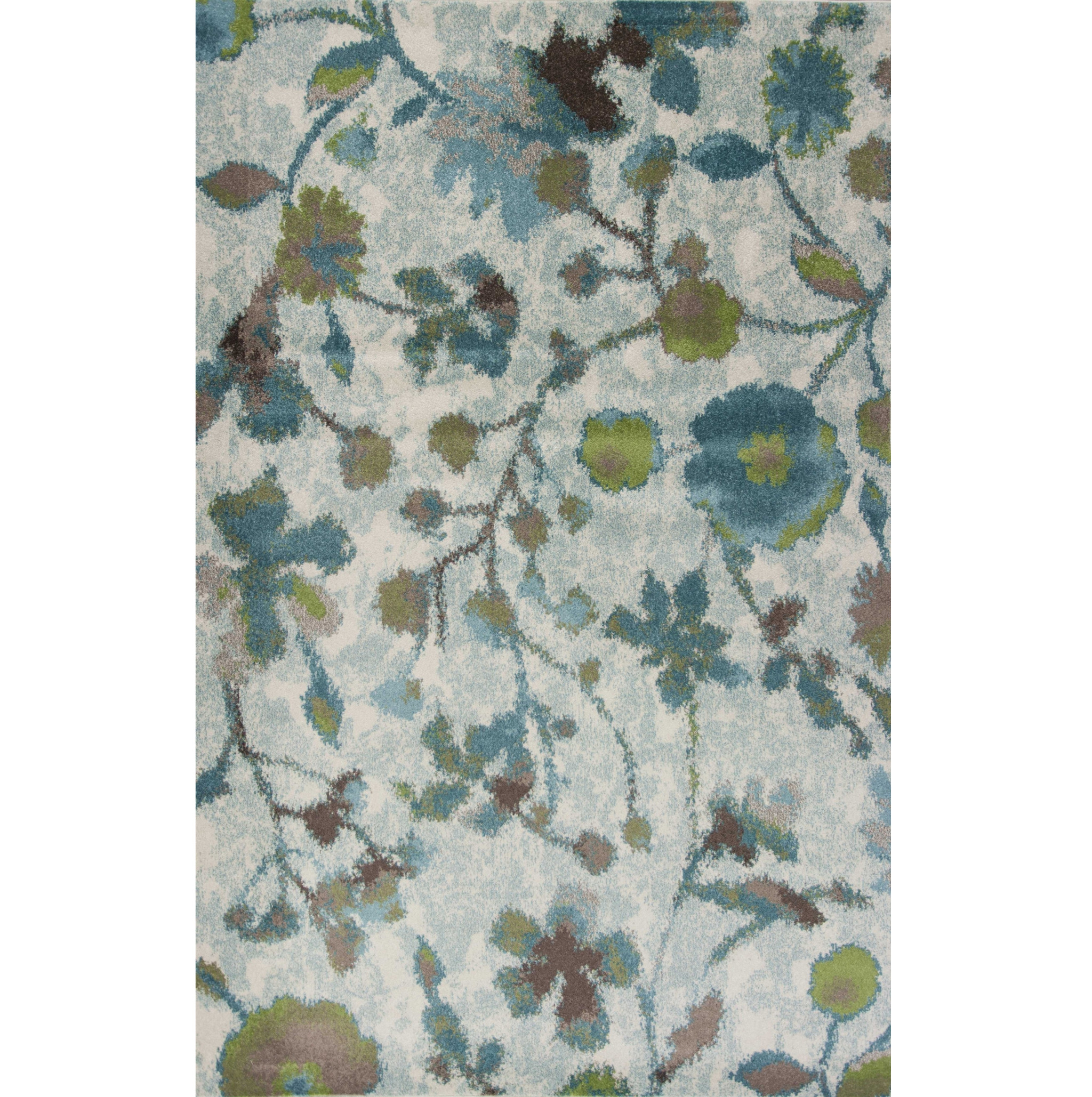 3' X 5' Teal Watercolor Flowers Area Rug-353644-1