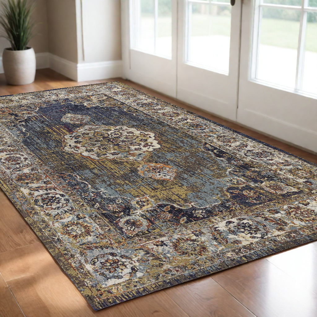 3' X 5' Navy Blue Medallion Area Rug-353660-1