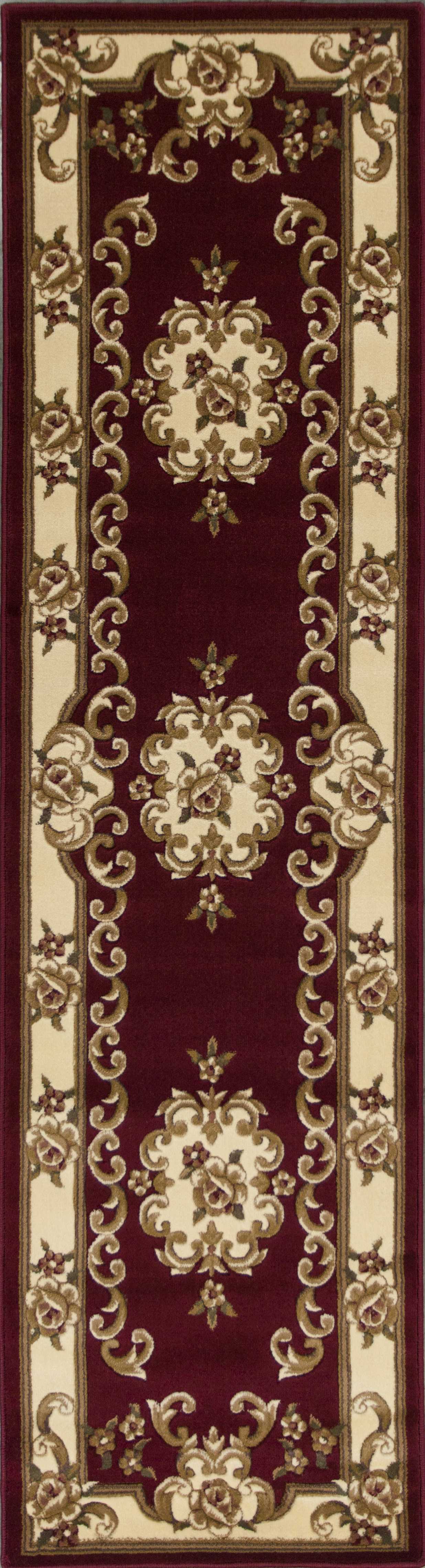 8" Red and Ivory Floral Border Runner Rug