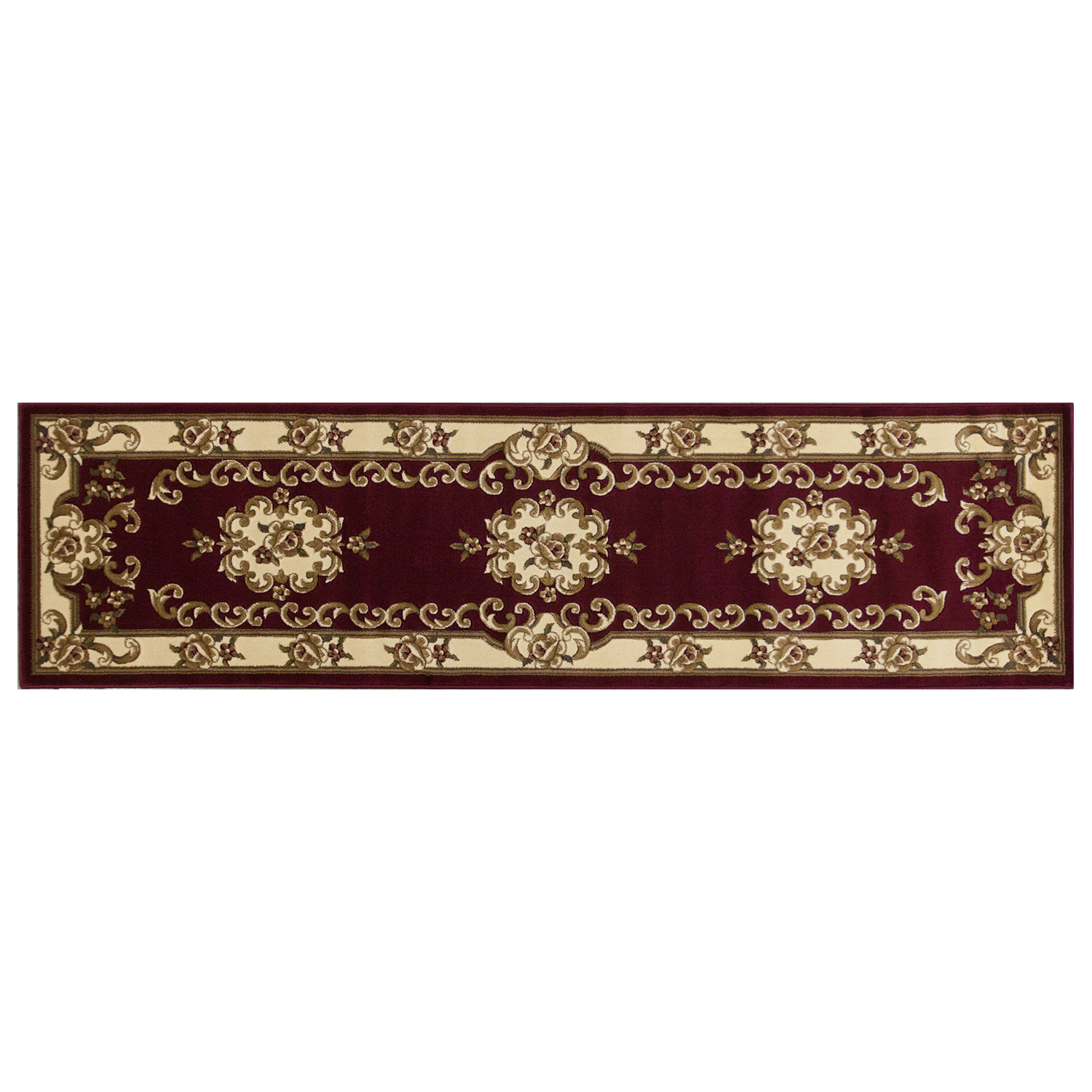 8" Red and Ivory Floral Border Runner Rug
