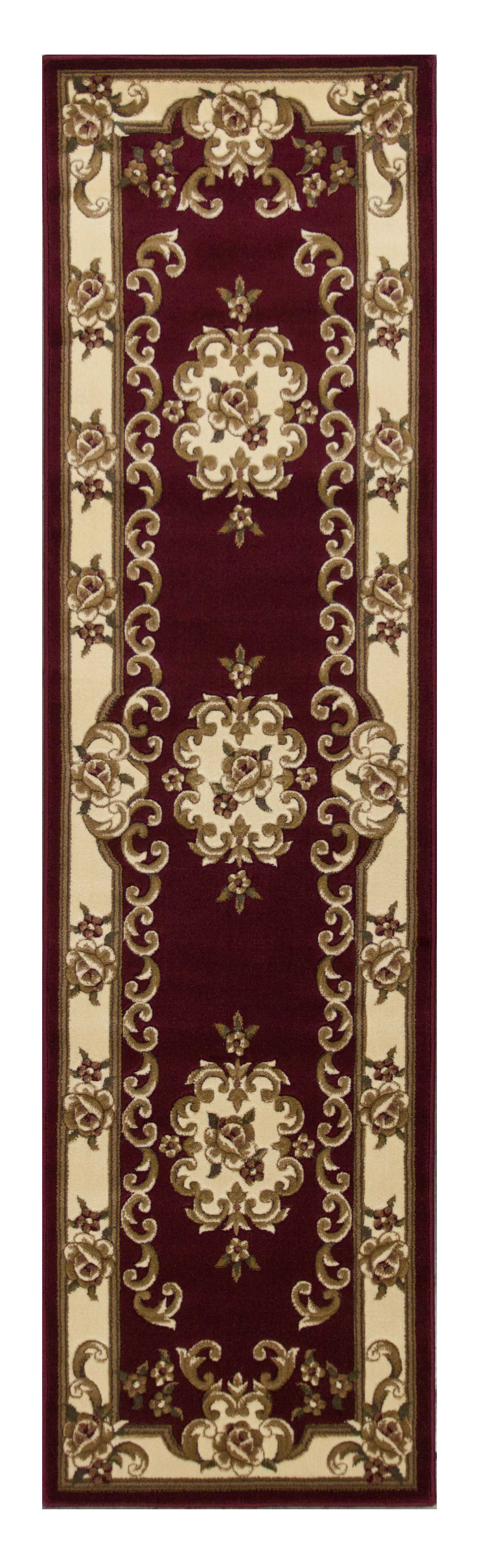 8" Red and Ivory Floral Border Runner Rug