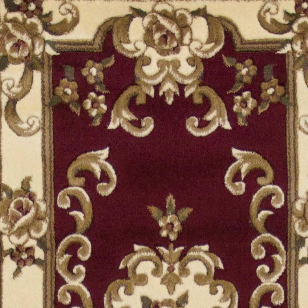 8" Red and Ivory Floral Border Runner Rug