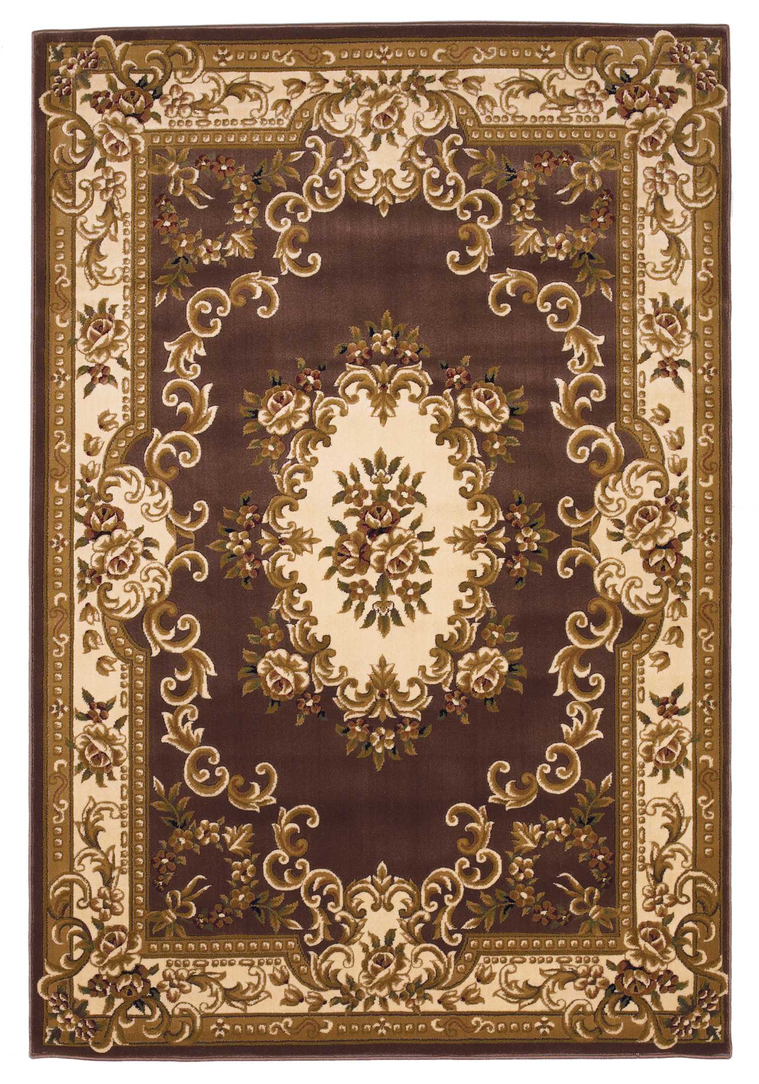 3'X5' Plum Ivory Machine Woven Hand Carved Floral Medallion Indoor Area Rug-353678-1