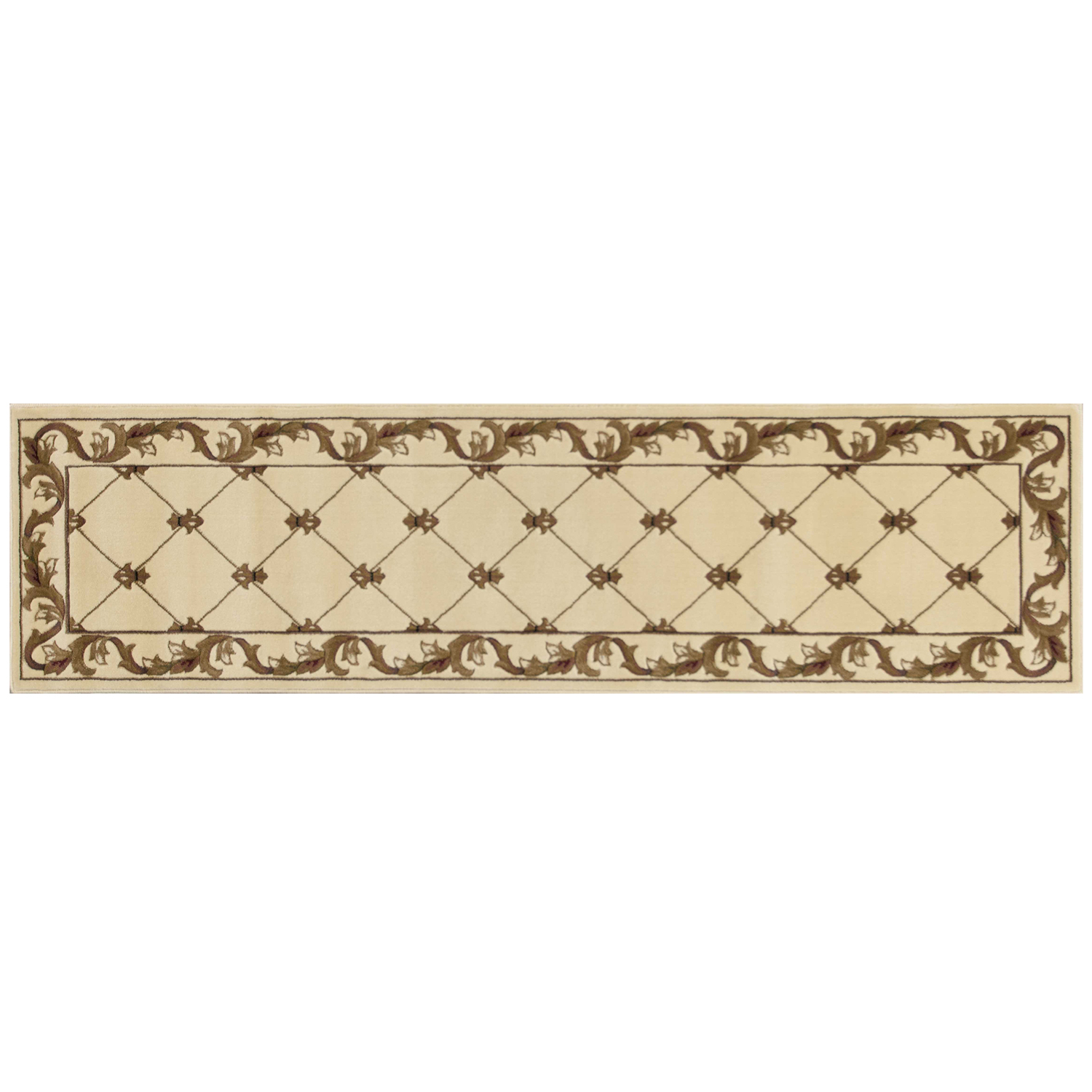 2" X 8" Ivory Fleur De Lis Runner Rug