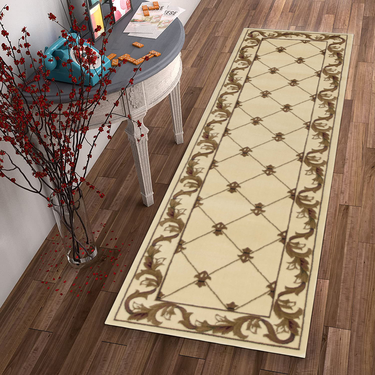 2" X 8" Ivory Fleur De Lis Runner Rug