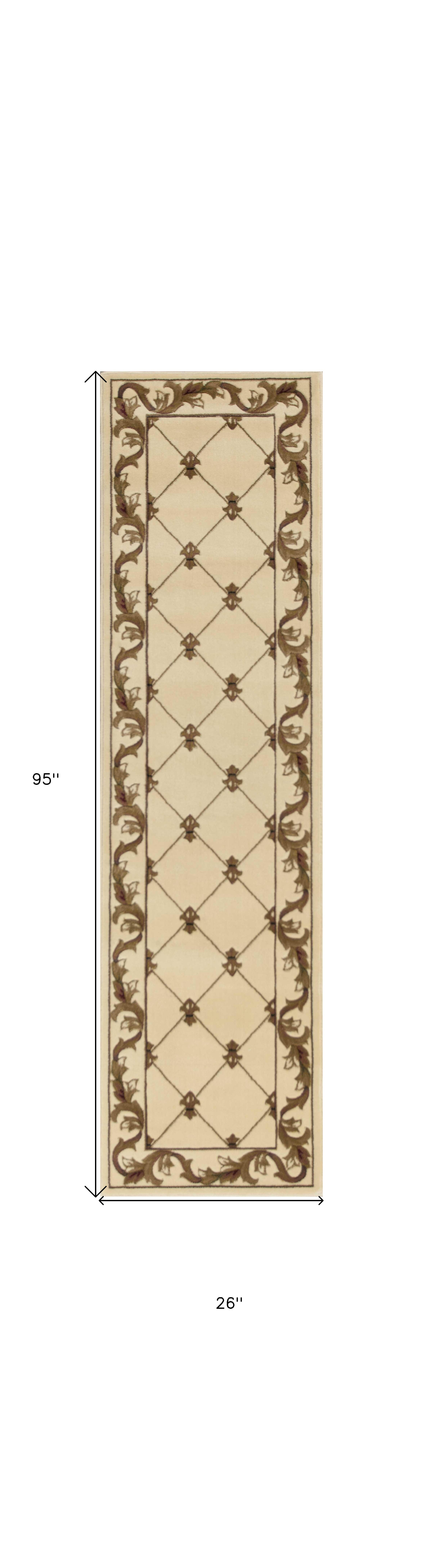 2" X 8" Ivory Fleur De Lis Runner Rug