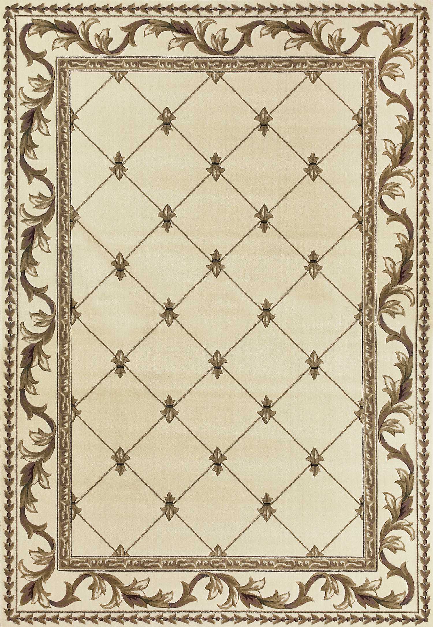 3'X5' Ivory Machine Woven Hand Carved Fleur De Lis Indoor Area Rug-353684-1