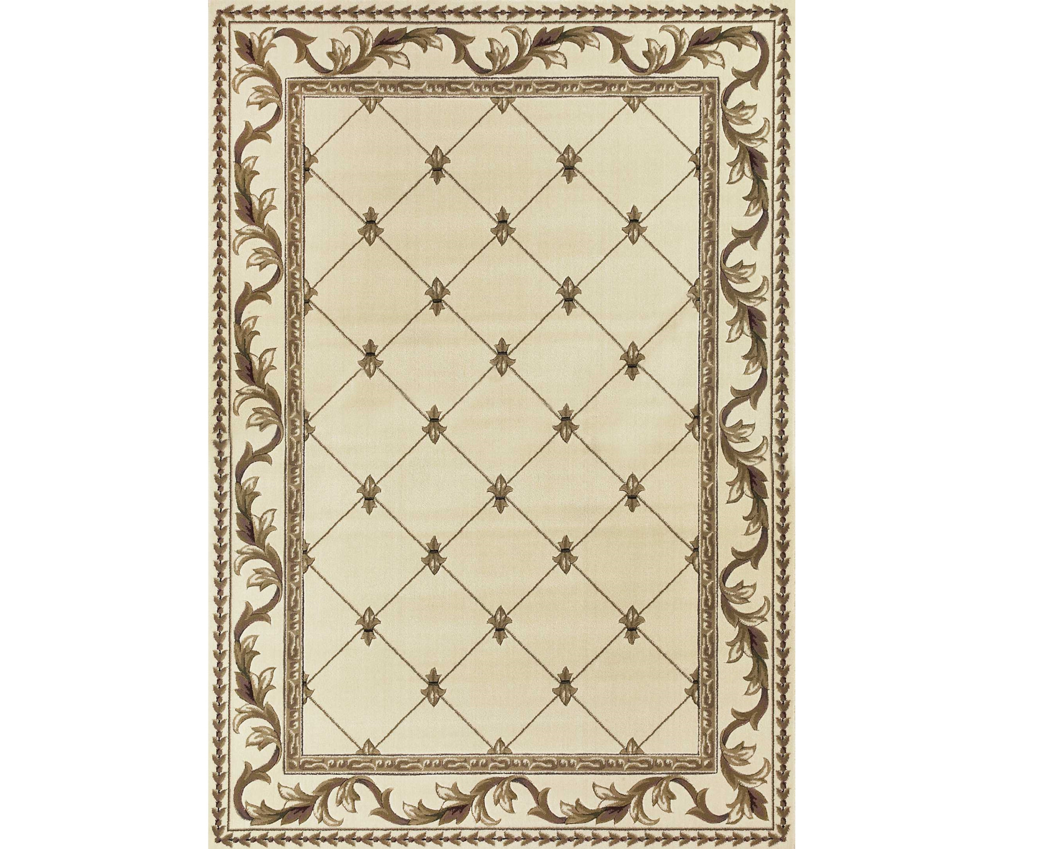 3'X5' Ivory Machine Woven Hand Carved Fleur De Lis Indoor Area Rug-353684-1