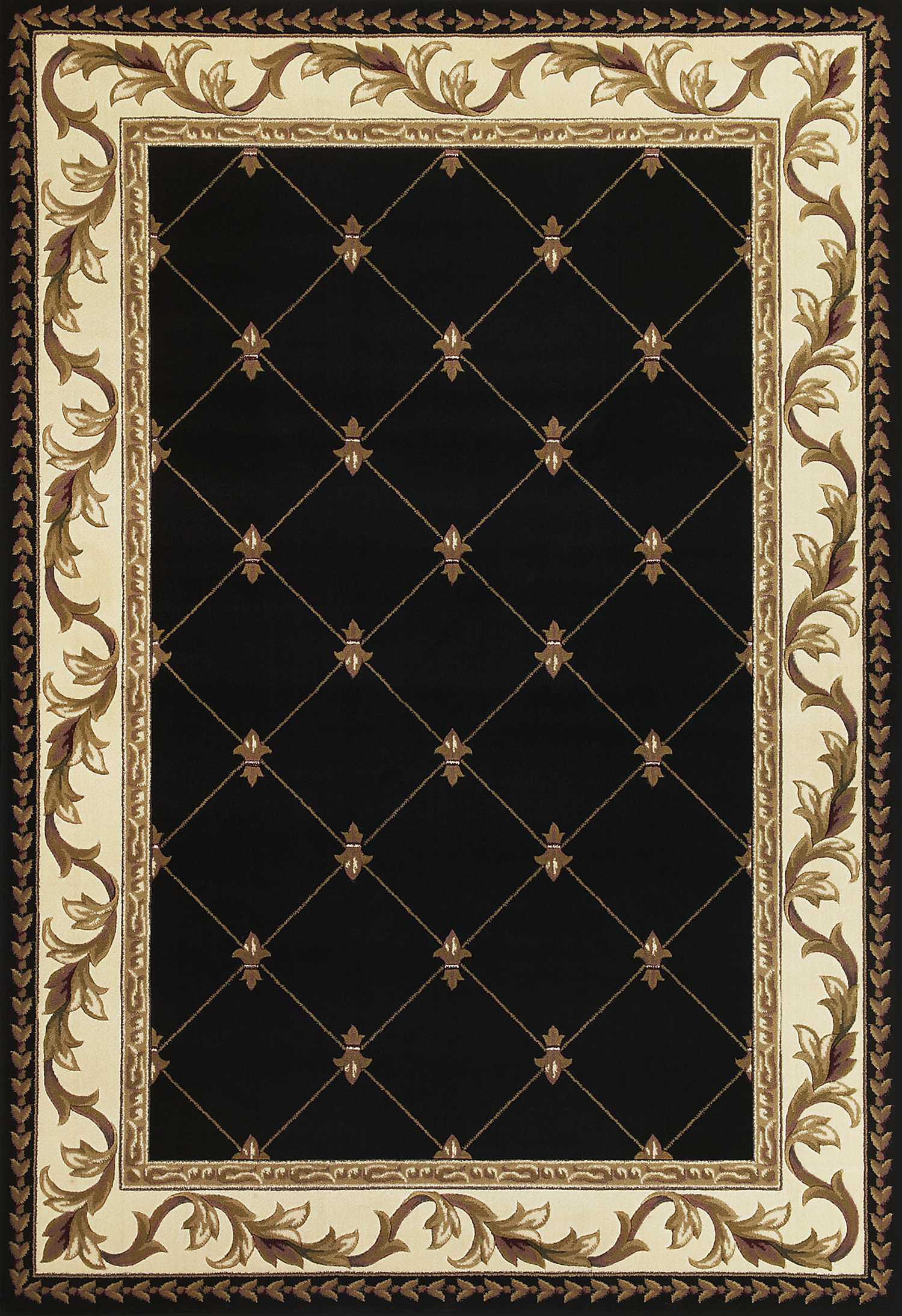 3" X 5" Black Machine Woven Hand Carved Fleur De Lis Indoor Area Rug