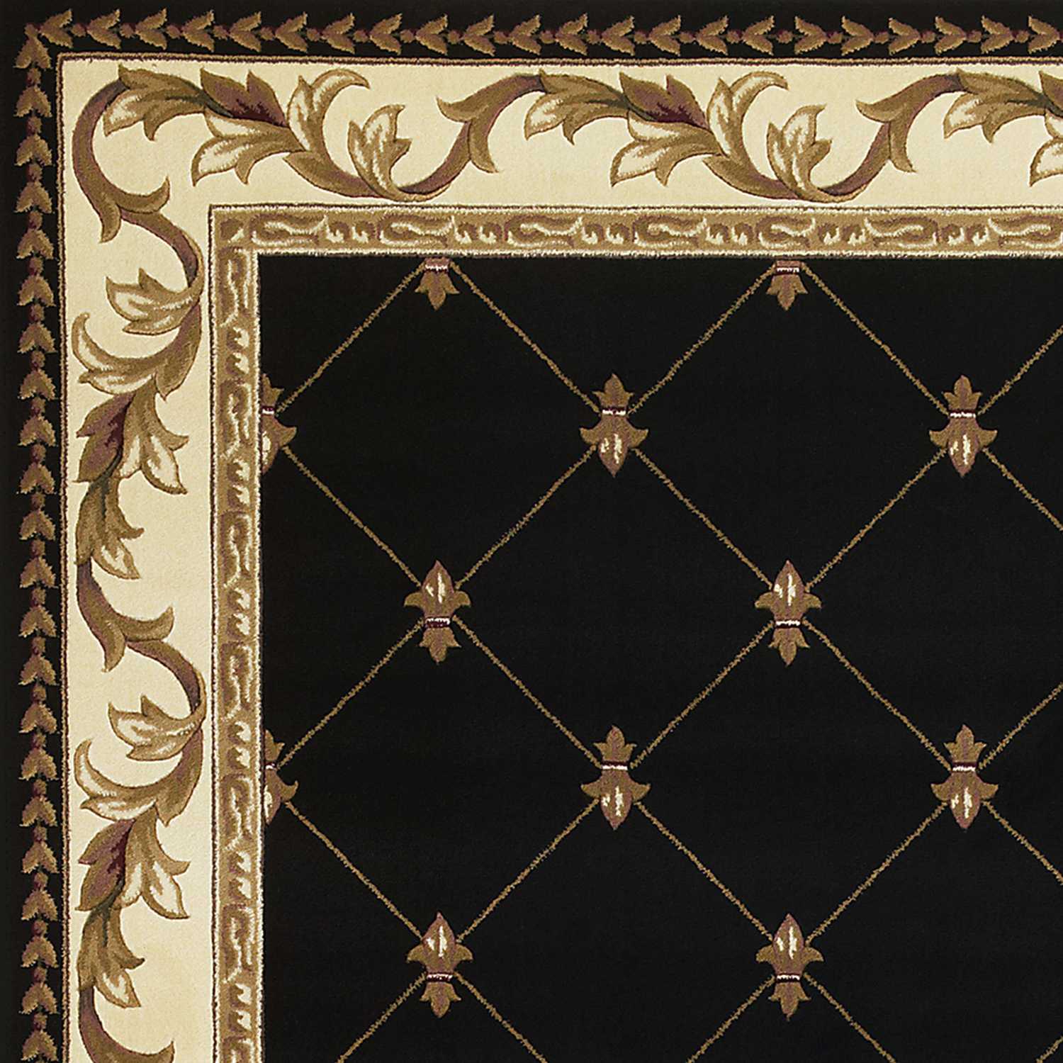 3" X 5" Black Machine Woven Hand Carved Fleur De Lis Indoor Area Rug