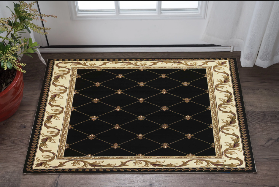 3'X5' Black Machine Woven Hand Carved Fleur De Lis Indoor Area Rug-353690-1