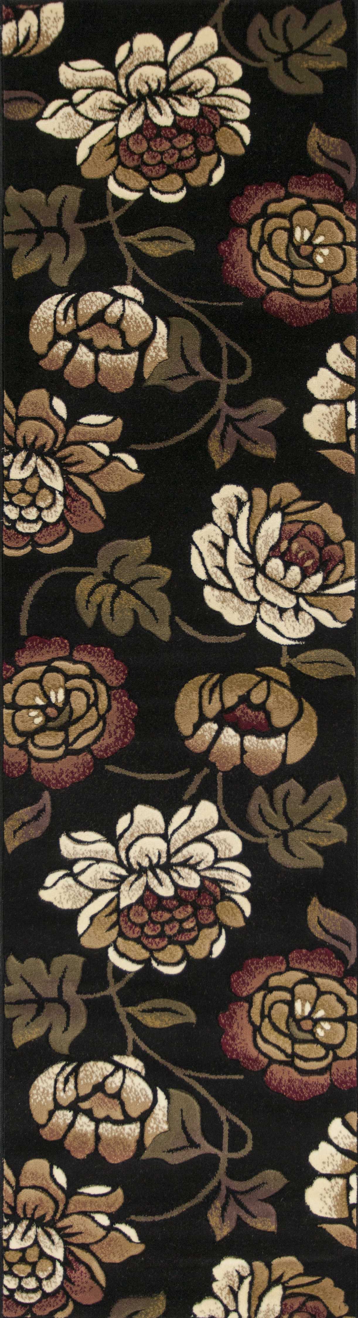 8' Black Floral Vines Area Rug-353697-1